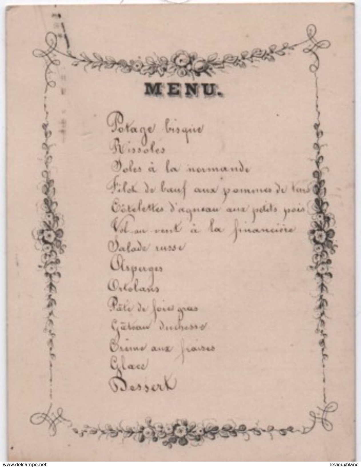 Menu /Manuscrit/Carton Fort/ Liseré Gravé/ Vers 1900  MENU222 - Menu