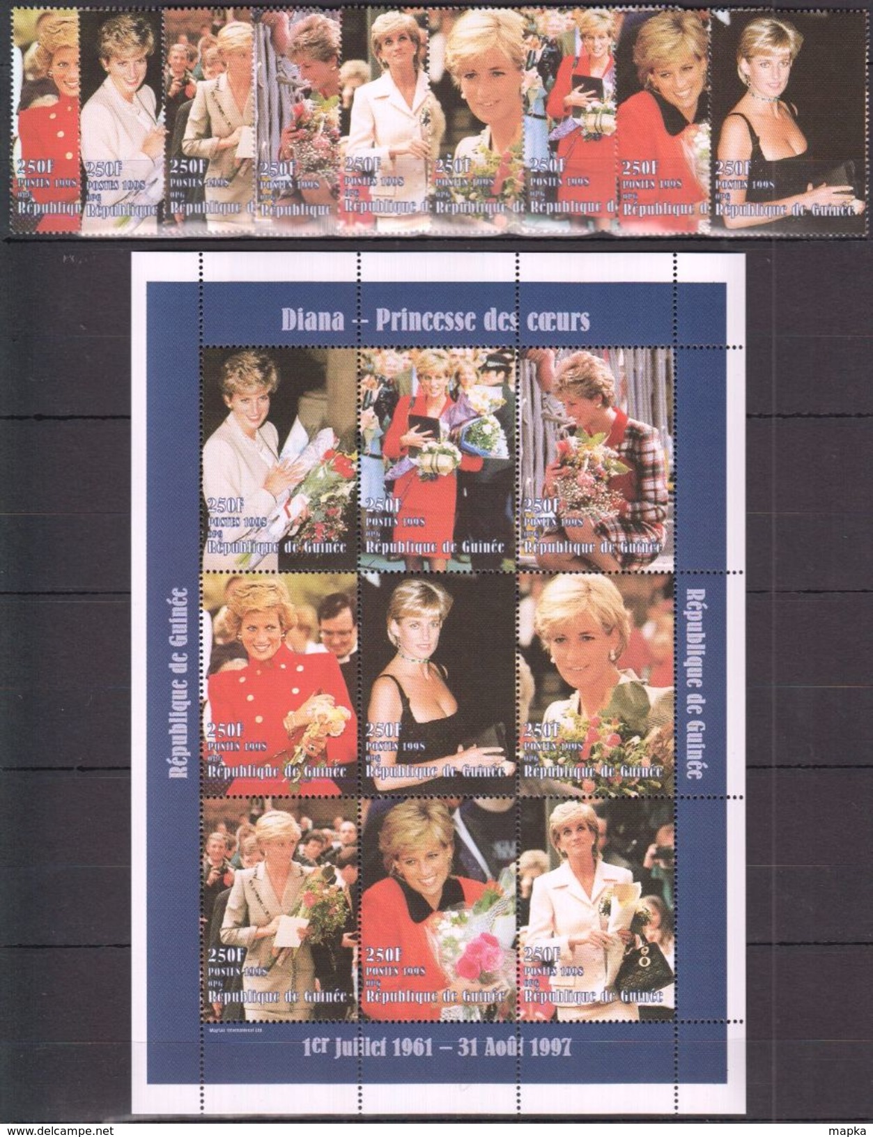 J674 1998 DE GUINEE FAMOUS PEOPLE ROYALTY PRINCESS DIANA 1KB+1SET MNH - Royalties, Royals