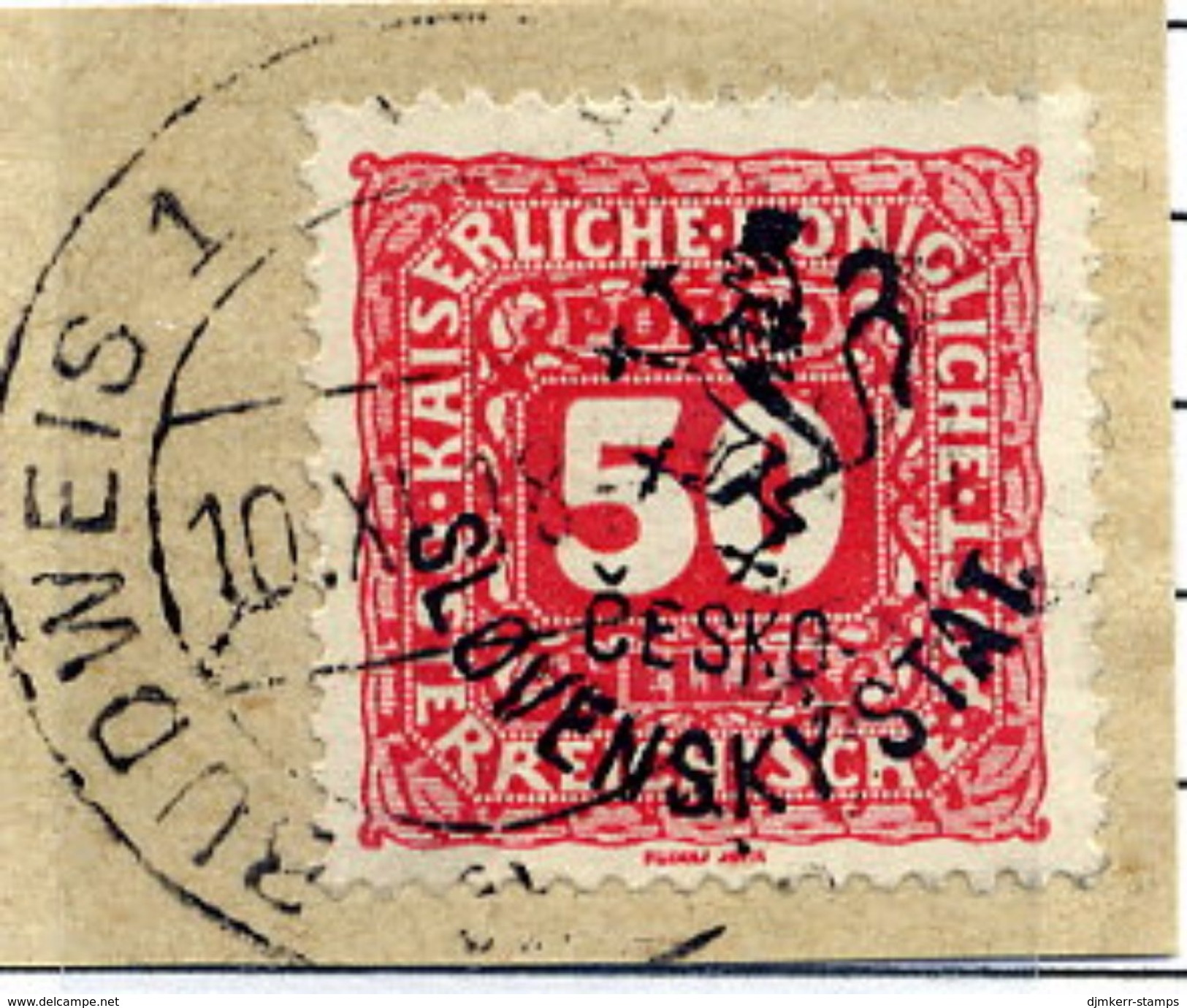 CZECHOSLOVAKIA 1918 Budejovice Local Handstamp On Postage Due 50 H. Used.  Michel 115 - Used Stamps