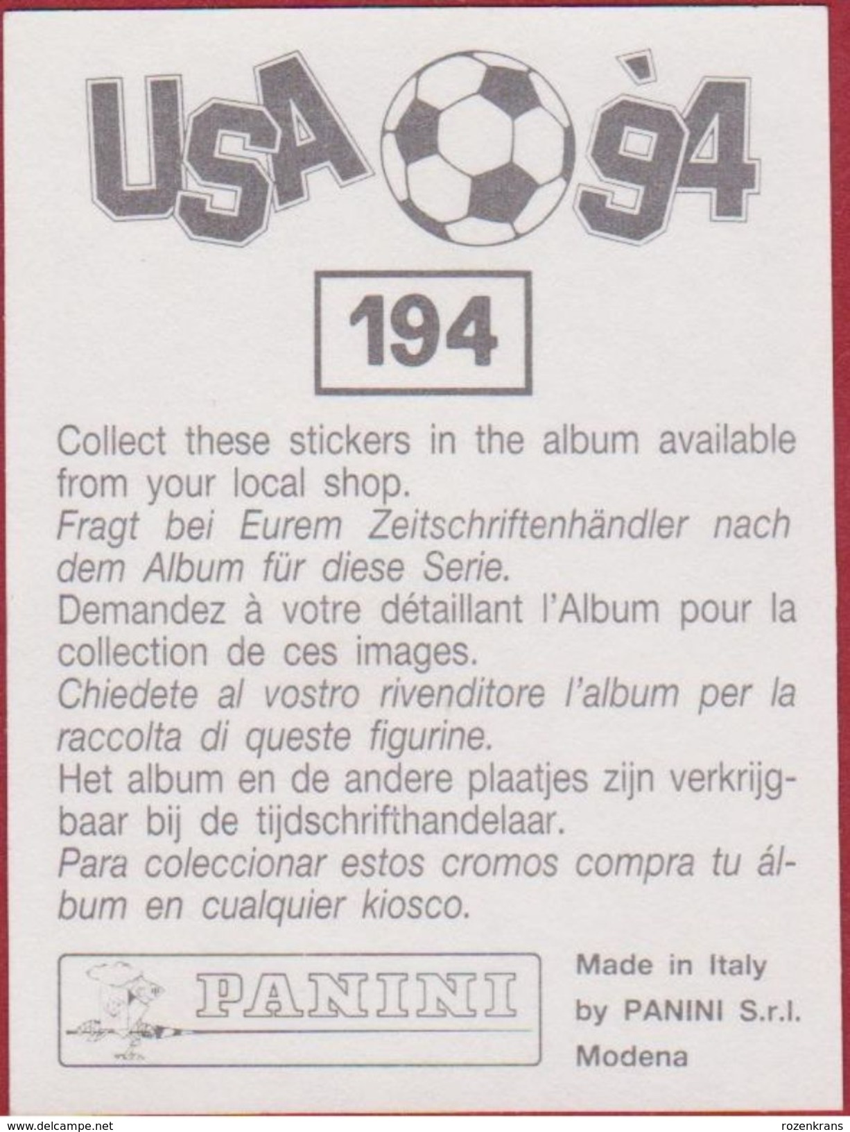 Panini Football 94 1994 Voetbal Sticker Autocollant Worldcup USA Miguel Angel Nadal Nr. 194 Espana Spain Spanje - Sports