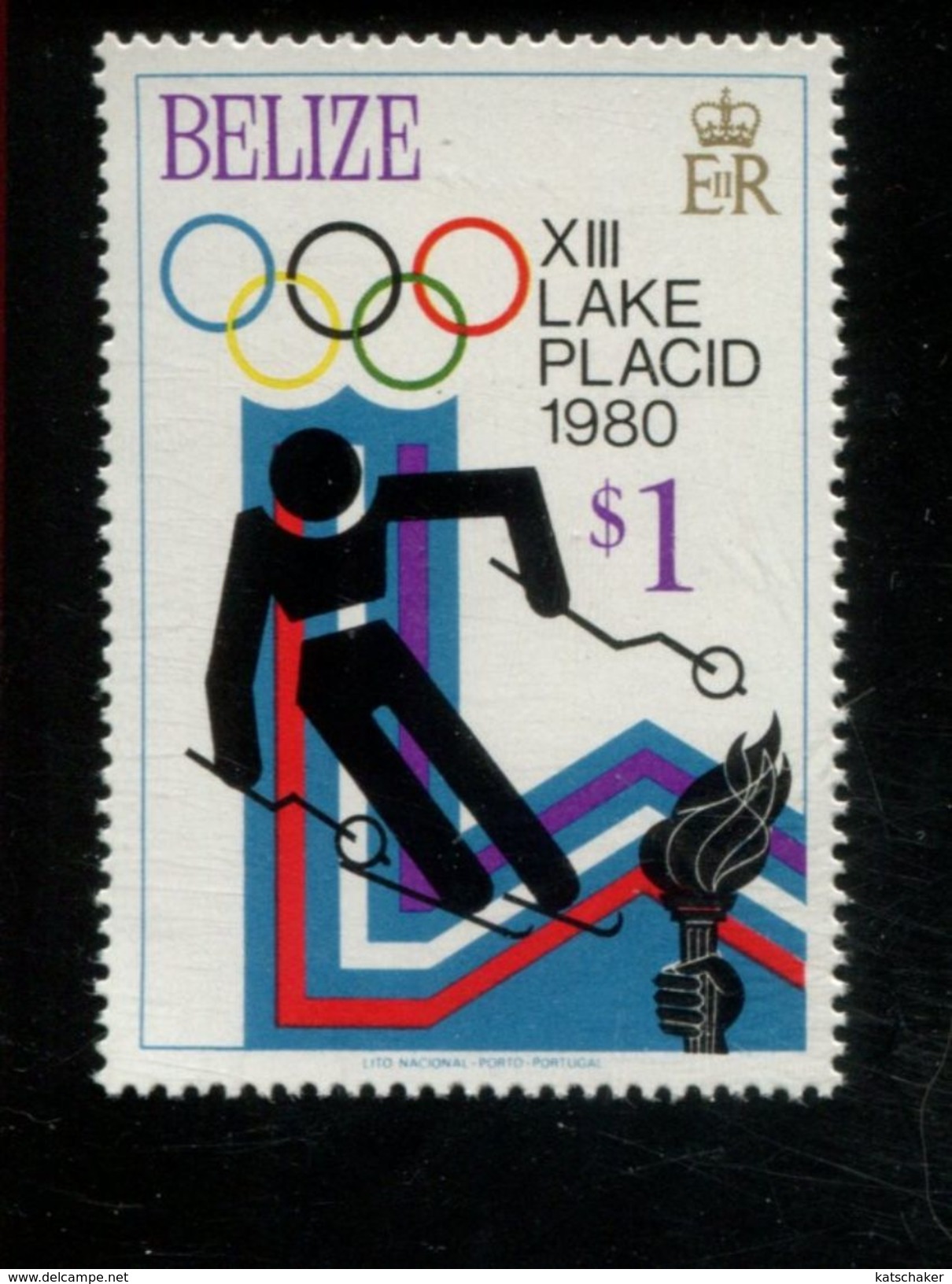 479715823 1979  ** MNH Yvert 450 Winter Spelen Lake Placid Slalom - Belize (1973-...)