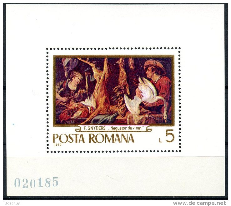 Romania, 1970, Hunting Paintings, Art, MNH, Michel Block 78 - Altri & Non Classificati