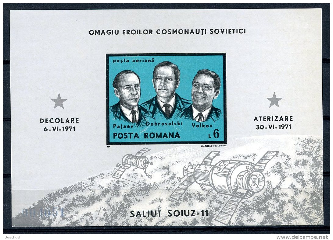 Romania, 1971, Space, Soyuz, Astronauts, MNH, Michel Block 86 - Sonstige & Ohne Zuordnung