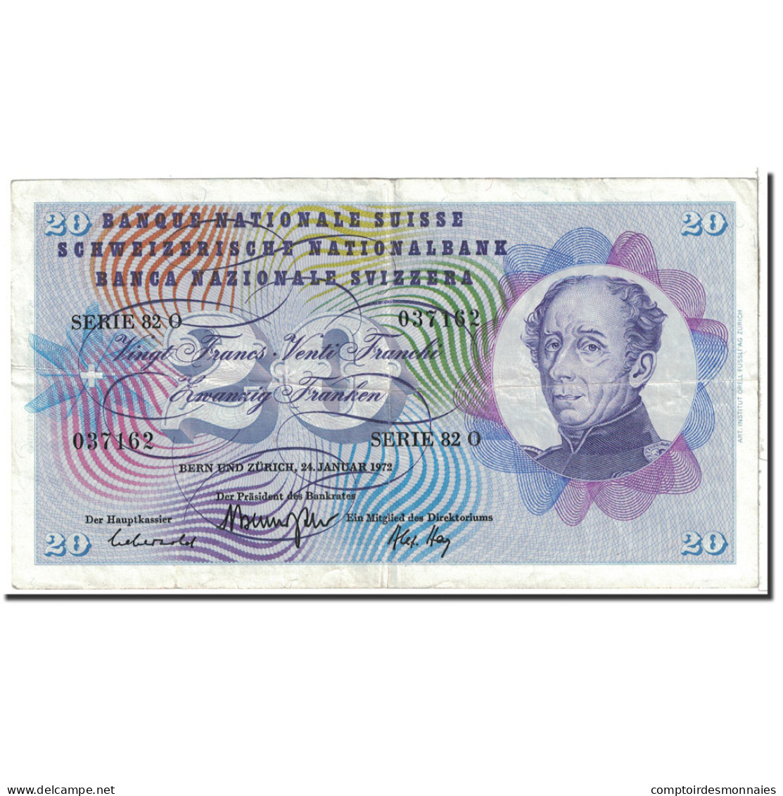 Billet, Suisse, 20 Franken, 1972, 1972-01-24, KM:46t, TTB - Switzerland