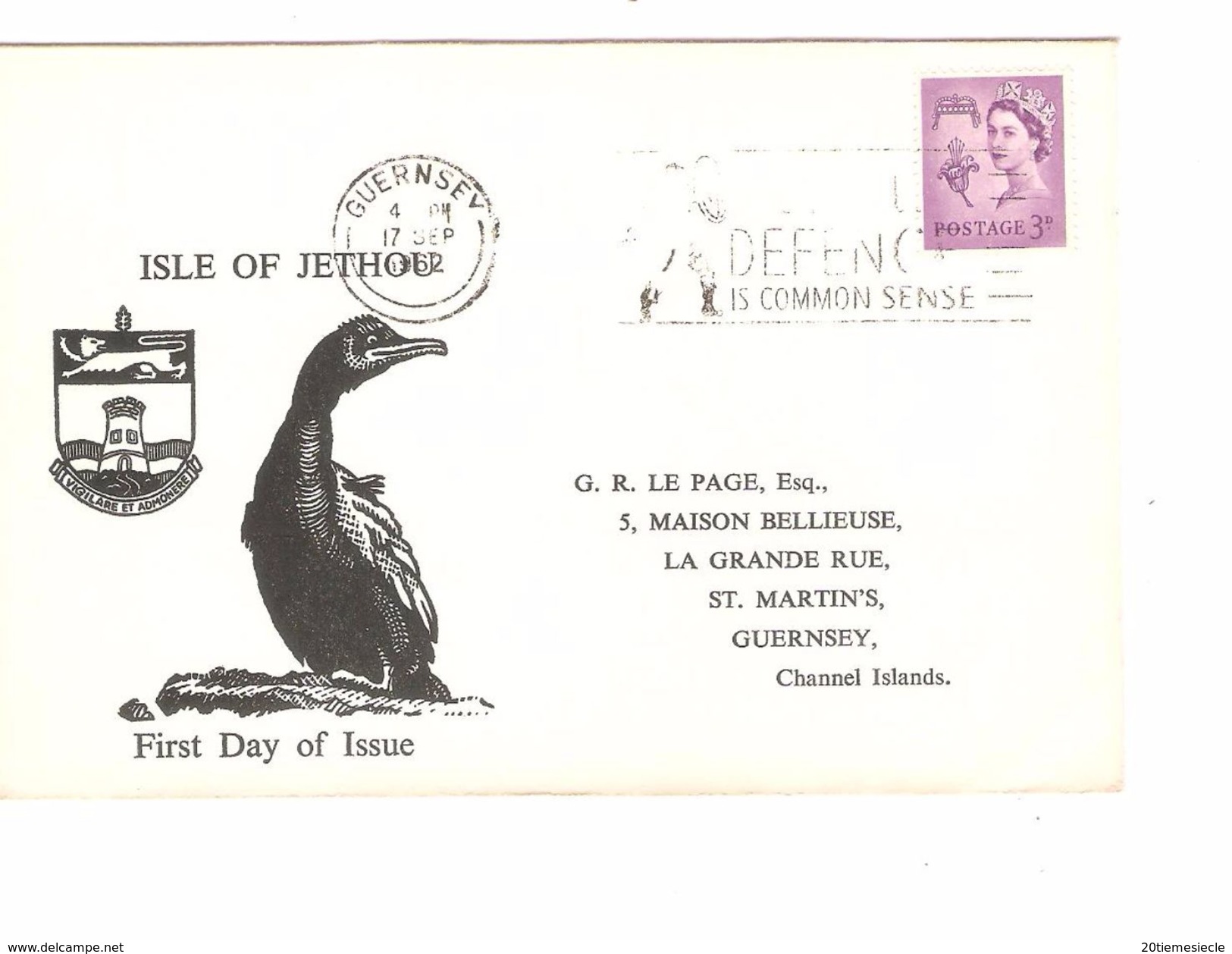 Isle Of Jethou (Guernsey) Queen Stamp 3D Guernsey 17/9/62 To Guernsey Channel Islands FDC Cinderella Isle Jethou AP1133 - Guernesey