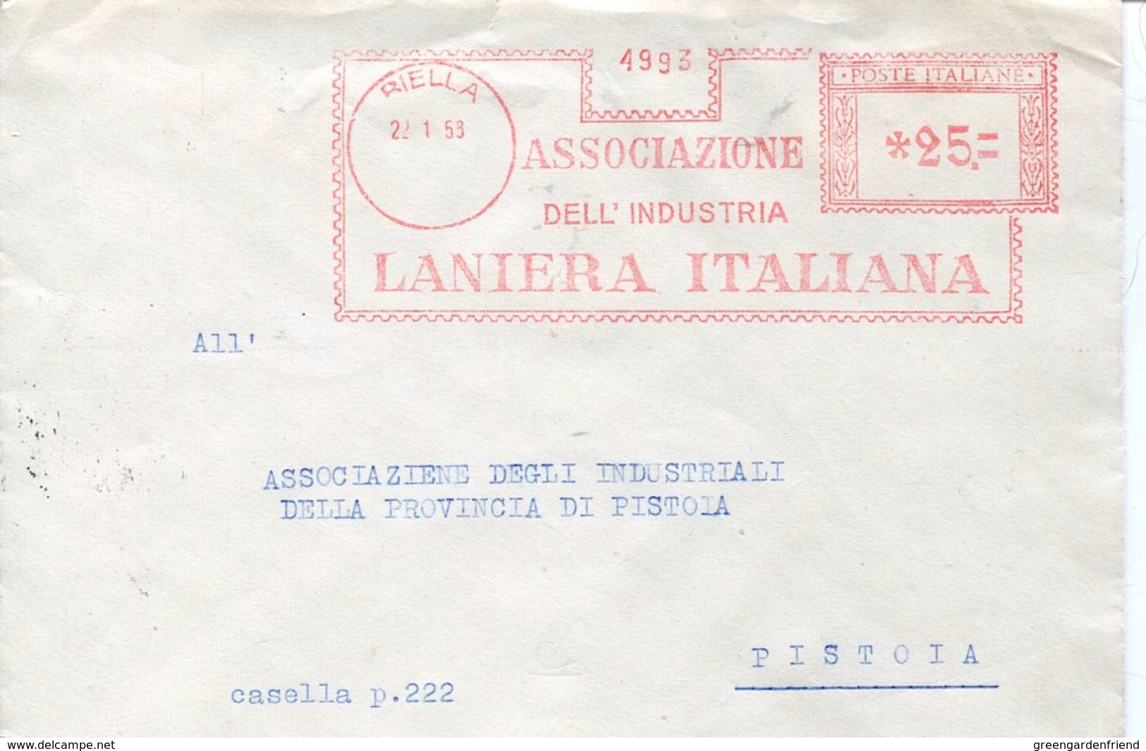 27263  Italia, Red Meter/freistempel/ema/ 1958 Biella  Associazione Industria Laniera Wool Industry Assoc. - Franking Machines (EMA)