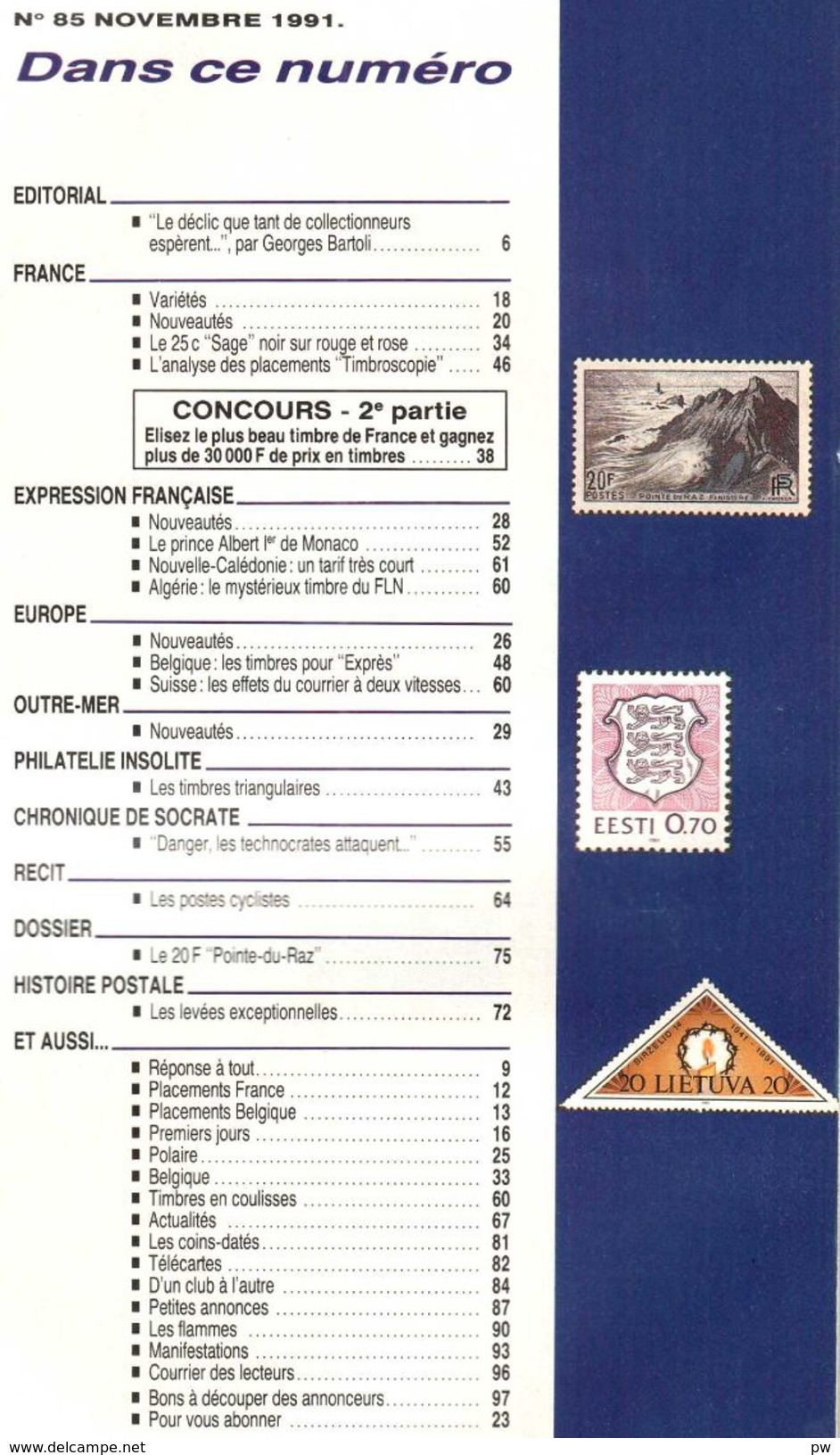 REVUE TIMBROSCOPIE N° 85 De Novembre 1991 - Frans (vanaf 1941)