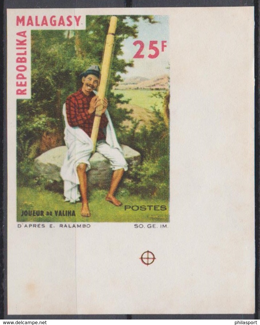 Madagascar Malagasy 1965  N° 404   Joueur De Valiha Imperf  MNH - Madagascar (1960-...)