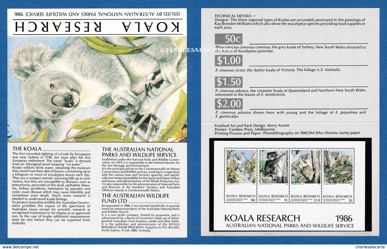 AUSTRALIA 1986 SPECIAL PRESENTATION PACK KOALA RESEARCH BLOCK / M.S. U.M. / N.S.C. - Werbemarken, Vignetten