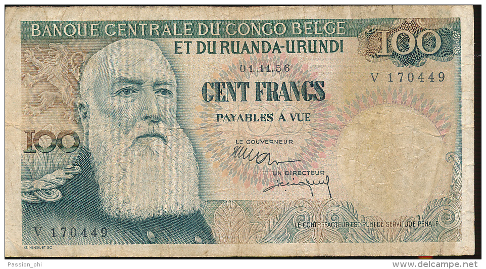 BELGIAN CONGO 100 FS 01.11.56 - Bank Van Belgisch Kongo