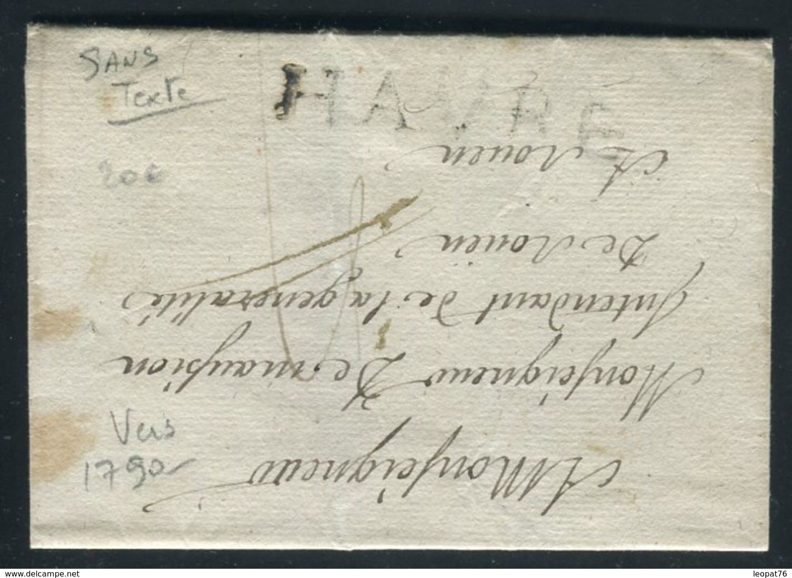 France - Lettre Sans Texte Du Havre ( Période 1790 ) Pour Rouen , Marque Postale HAVRE  - Ref O 10 - 1701-1800: Vorläufer XVIII