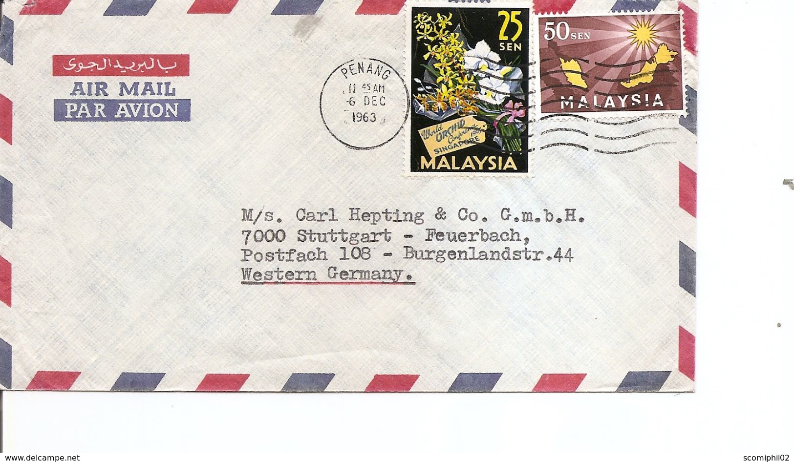 Malaisie ( Lettre Par Avion De 1963 De Penang  Vers L'Allemagne à Voir) - Malayan Postal Union