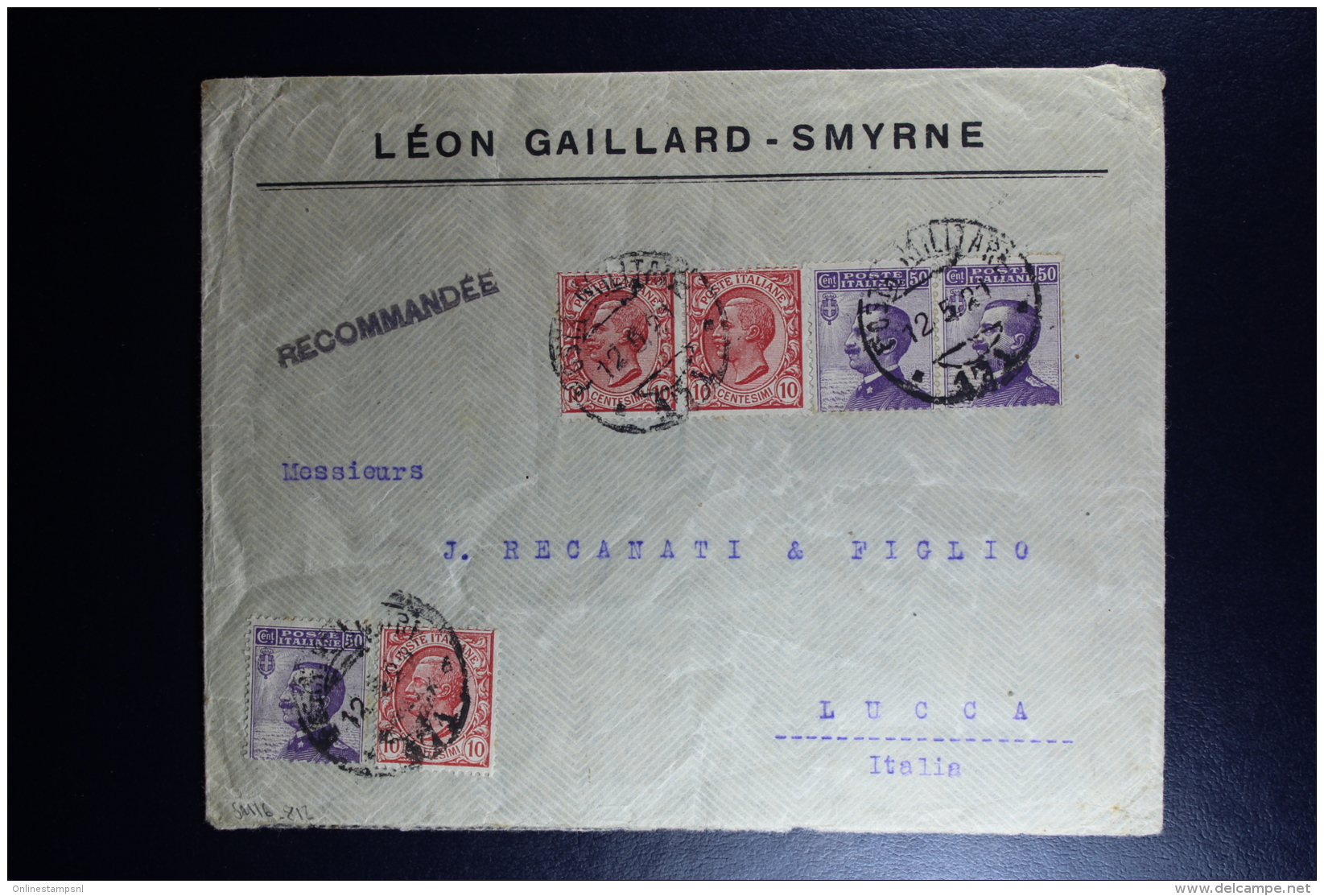 Italy : Registered Comapny Cover 1921 Smirne To Luccamixed Stamps - Bureaux D'Europe & D'Asie