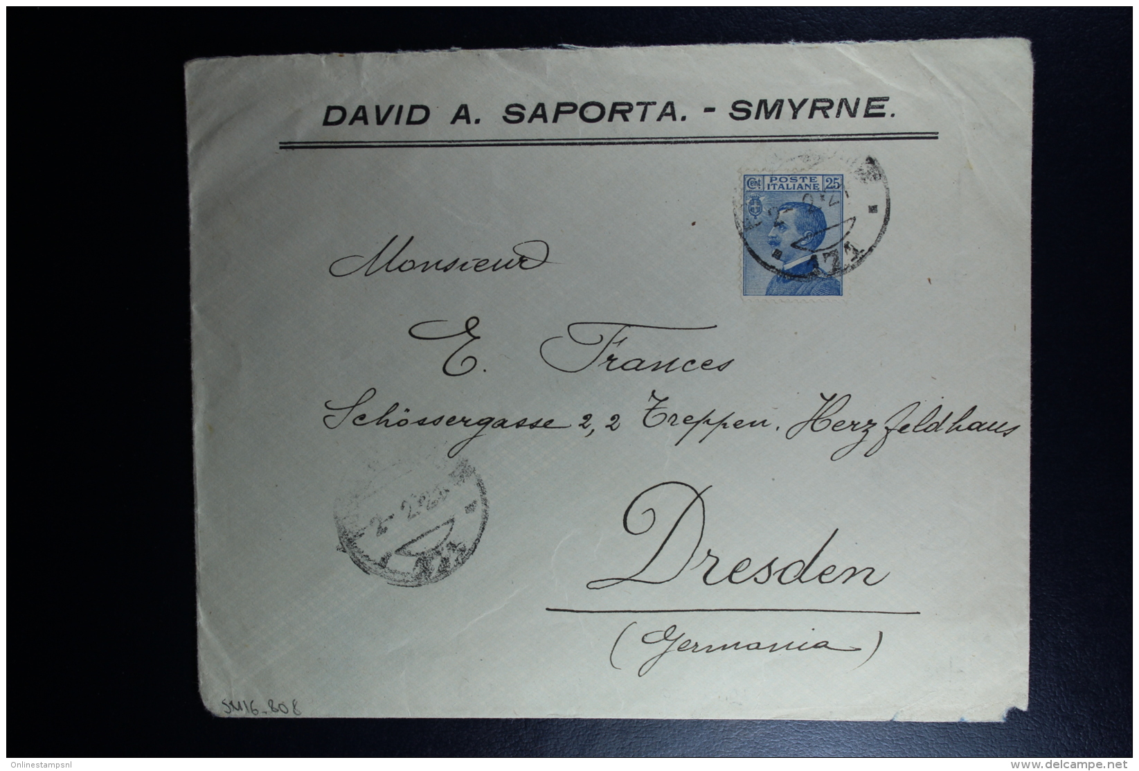 Italy : Company Cover 1921 Smirne To Dresden Germany - European And Asian Offices