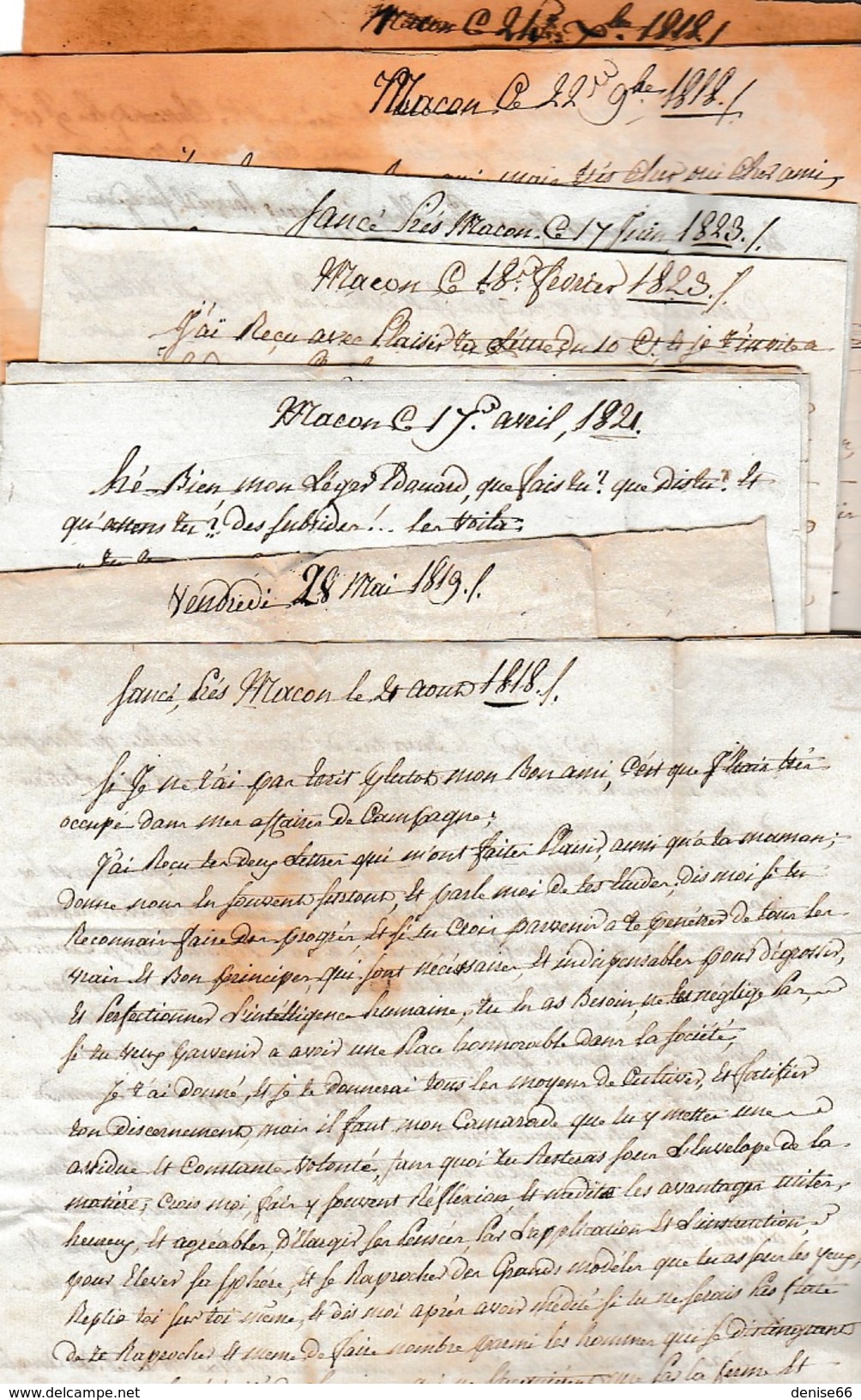 1818/1823 - MACON - 8 Lettres D'un Père à Son Fils étudiant - Conseils - Reproches - Morale Etc. - Historische Documenten