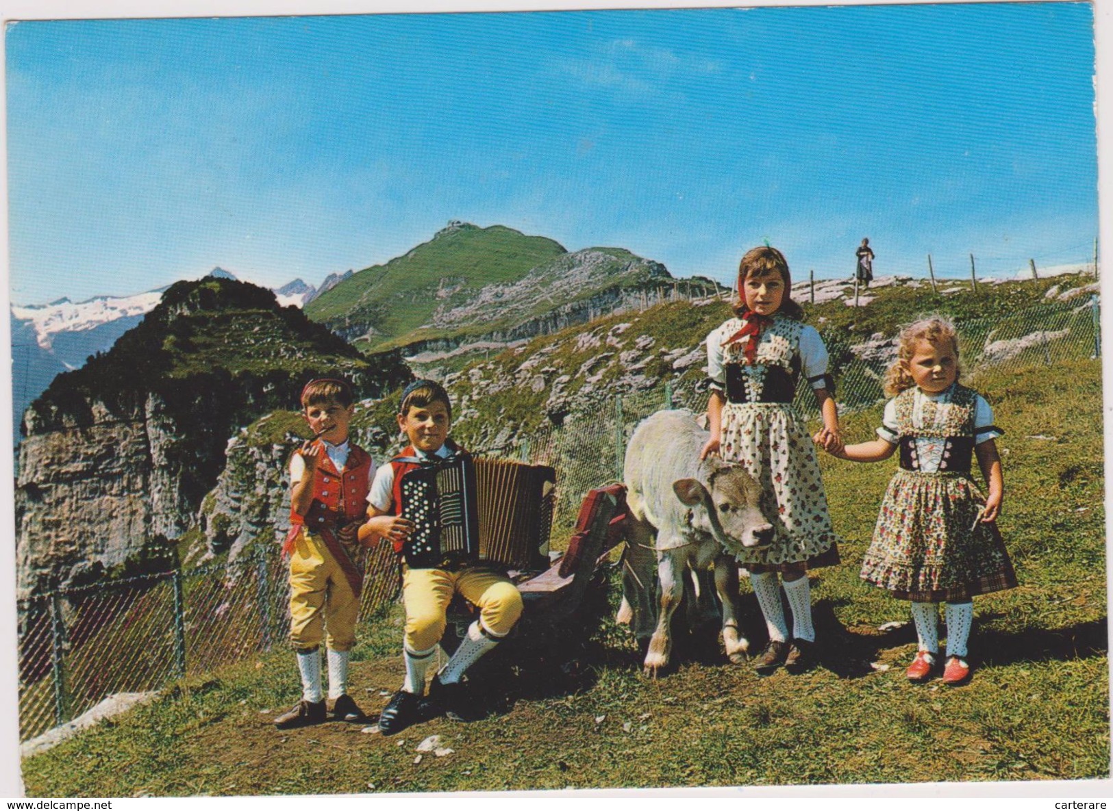 SUISSE,SCHWEIZ,SVIZZERA,SWITZERLAND,HELVETIA,SWISS,APPENZELL RHODES-INTERIEURES,EBENALP,ENFANTS,VACHE,ACCORDEON - Appenzell