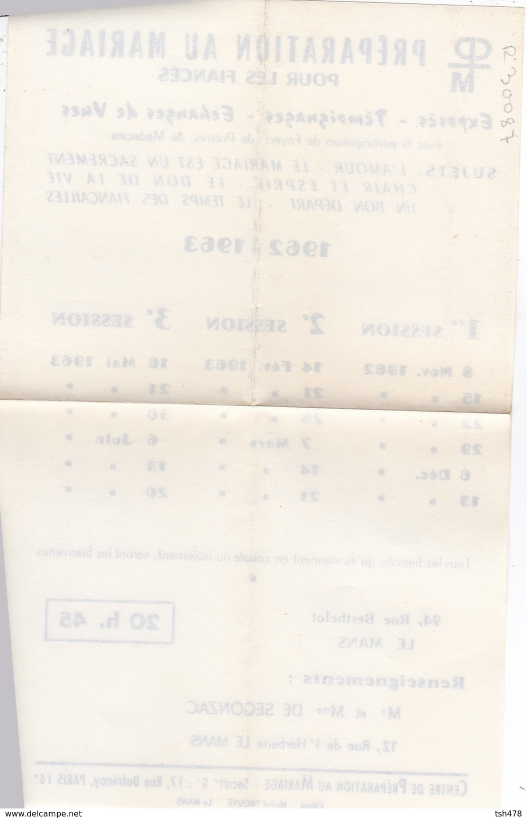 CATHOLIQUE---71---LE MANS----préparation Au Mariage  1962-1963--( 21 Cm  13.5 Cm )---voir 2 Scans - Programmes