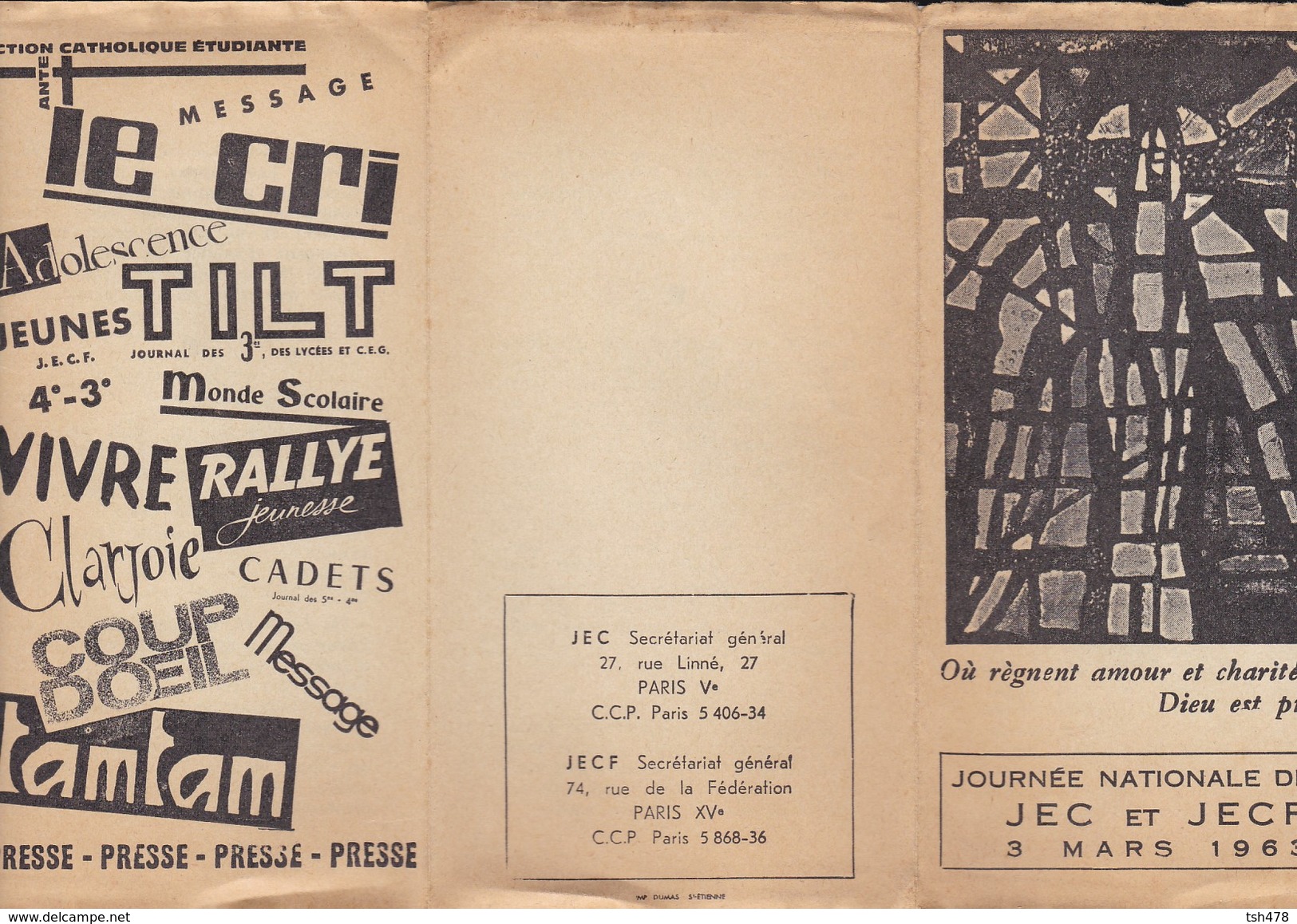 CATHOLIQUE---journée Nationale De La JEC Et JECF --3 Mars 1963---voir 2 Scans - Programmes