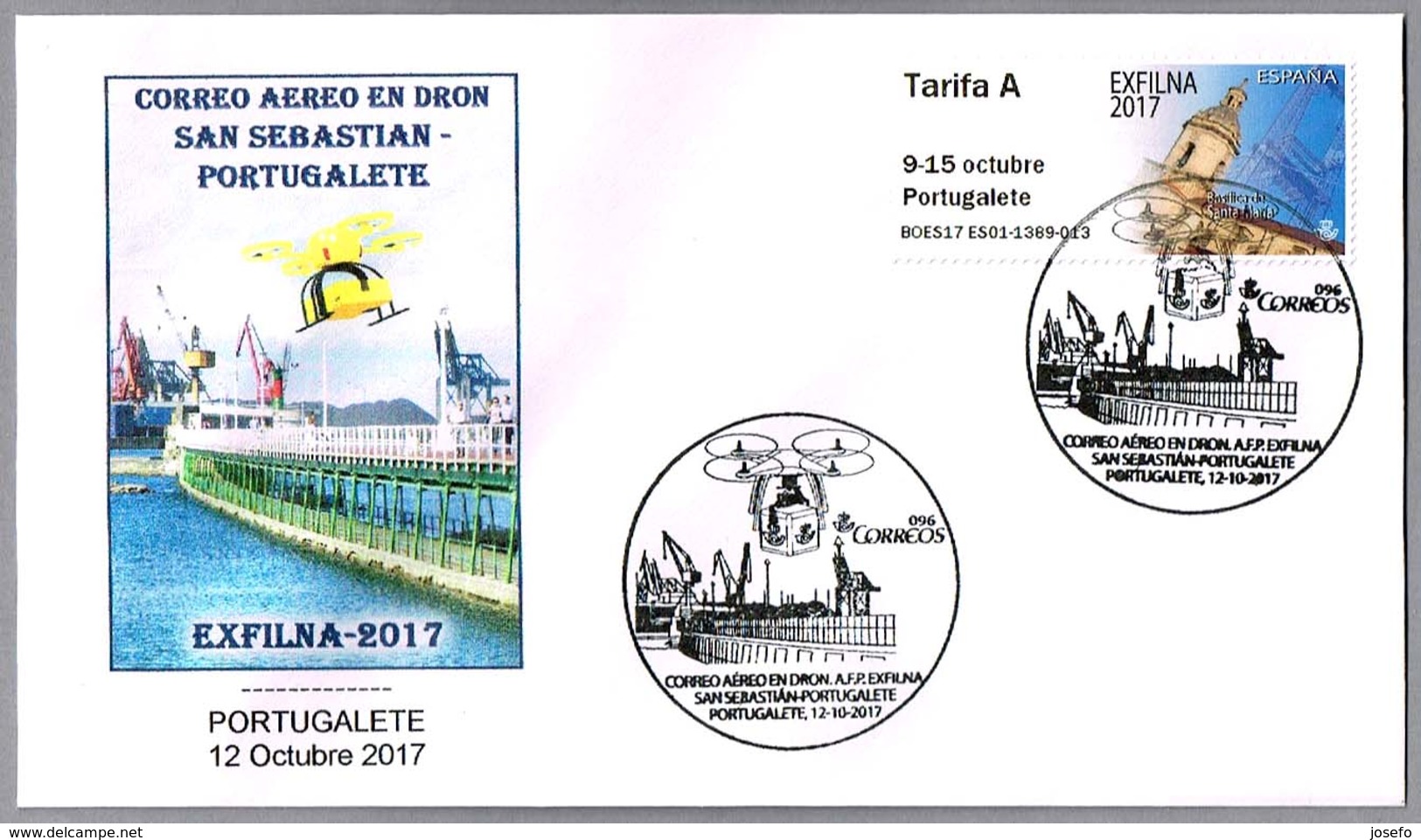 CORREO AEREO EN DRON SAN SEBASTIAN-PORTUGALETE - Airmail In Drone - Exfilna 2017. Portugalete 2017 - Aviones