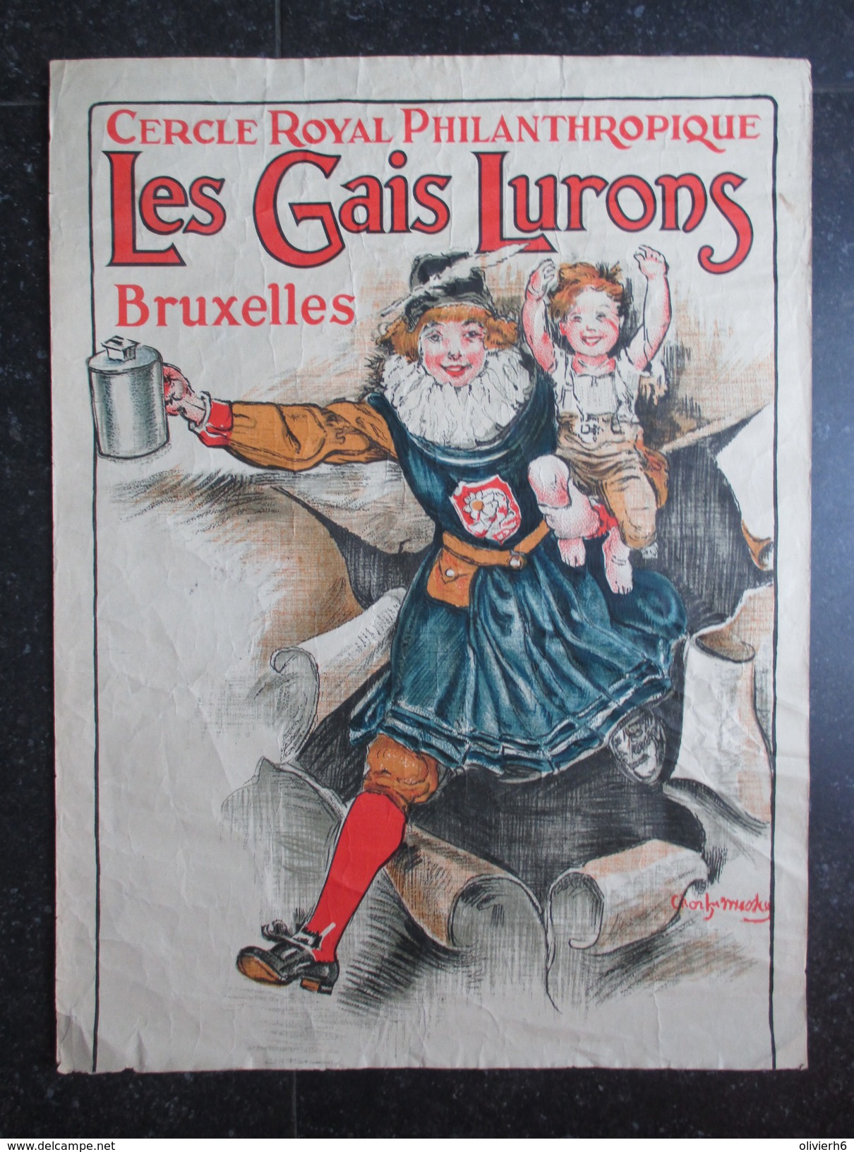 AFFICHE (V1722) BELGIQUE BRUXELLES (2 Vues) Cercle Royal Philanthropique LES GAIS LURONS Bruxelles Charly ? Année 20 - Affiches