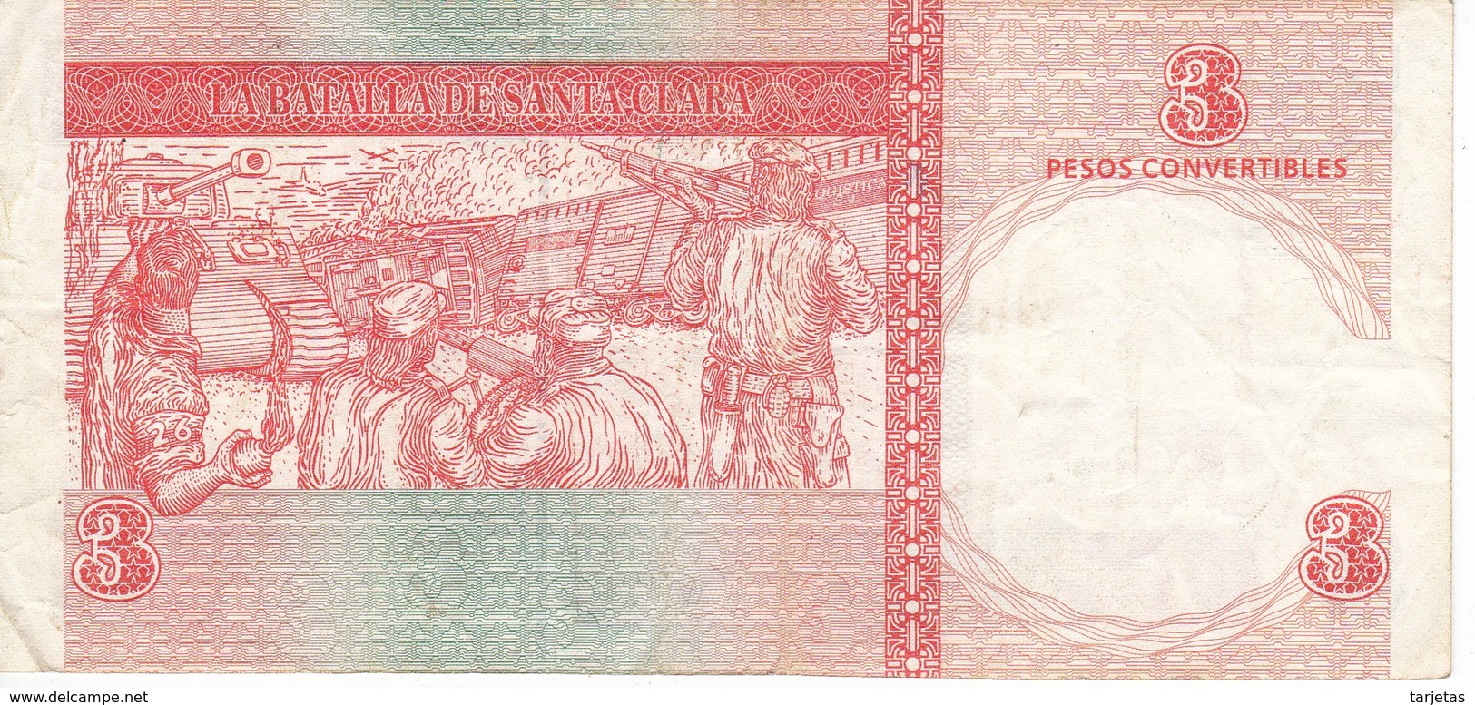 BILLETE DE CUBA DE 3 PESOS CONVERTIBLE DEL AÑO 2006  (BANKNOTE) CHE GUEVARA - Cuba