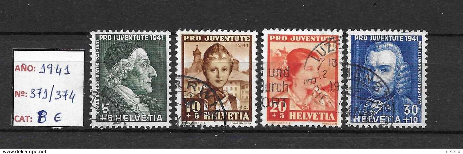 LOTE 1377  ///  SUIZA 1941   YVERT Nº: 371/374  //  CATALOG/COTE: 8€ - Oblitérés