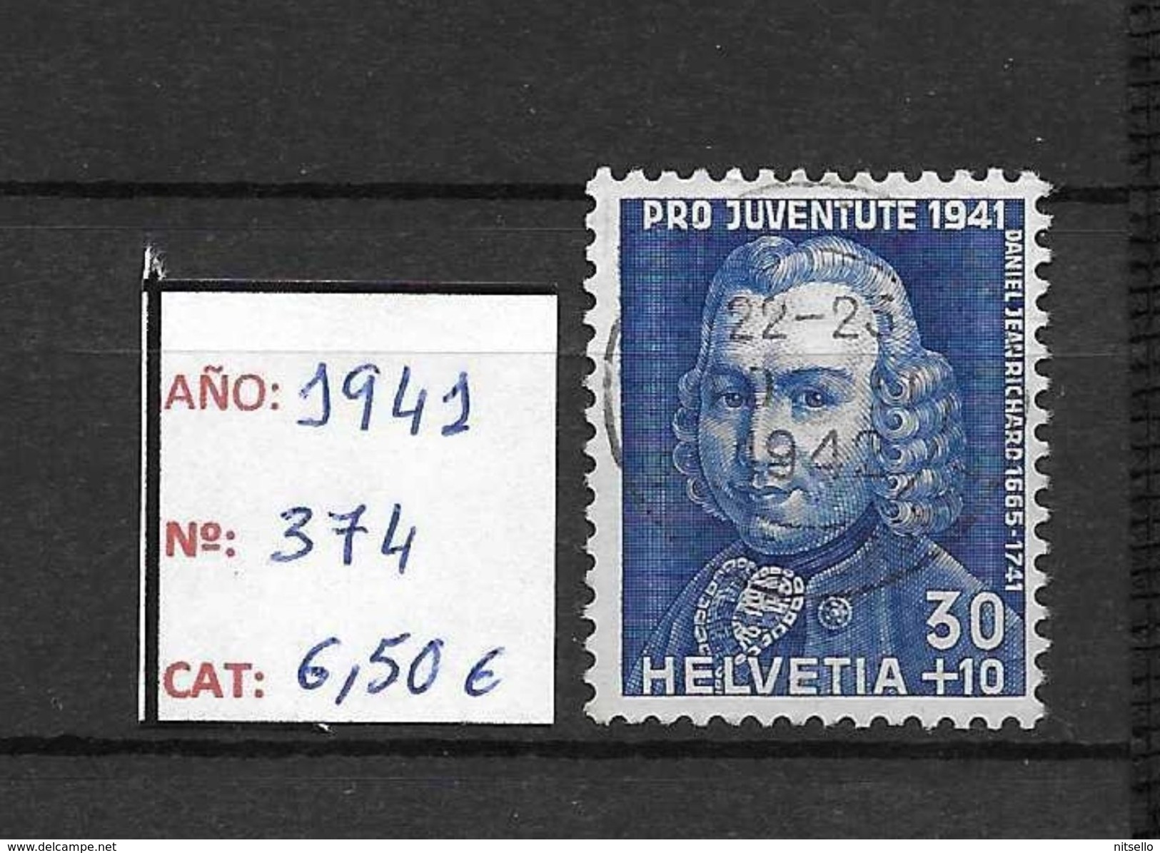 LOTE 1377 ///  SUIZA 1941   YVERT Nº: 374  //  CATALOG/COTE: 6,50 € - Oblitérés