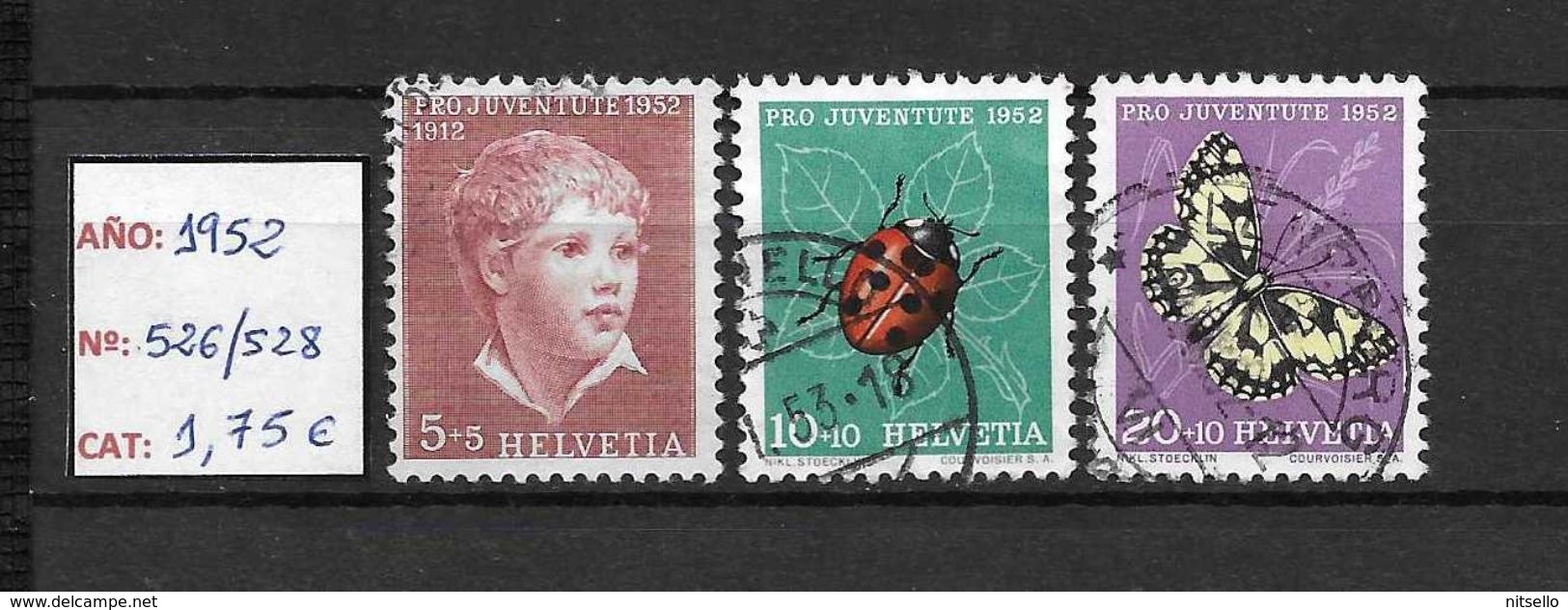 LOTE 1377  ///  SUIZA 1952   YVERT Nº: 526/528  //  CATALOG/COTE: 1,75 € - Used Stamps
