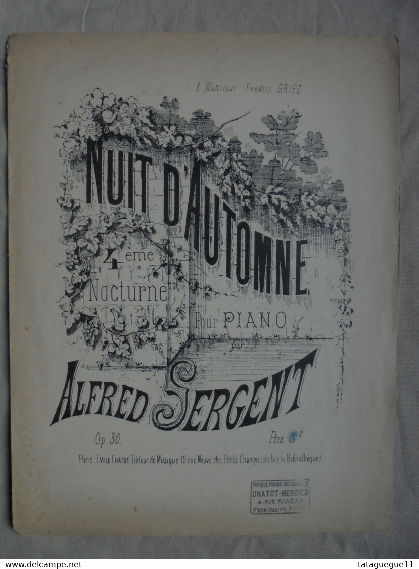 Ancien - Partition NUIT D'AUTOMNE 4ème Nocturne Pour Piano Par A. SERGENT - Keyboard Instruments