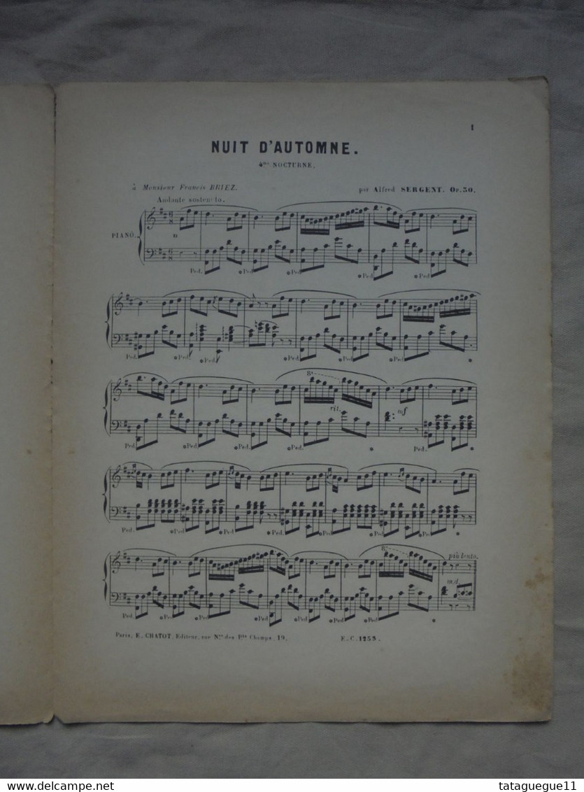 Ancien - Partition NUIT D'AUTOMNE 4ème Nocturne Pour Piano Par A. SERGENT - Instruments à Clavier