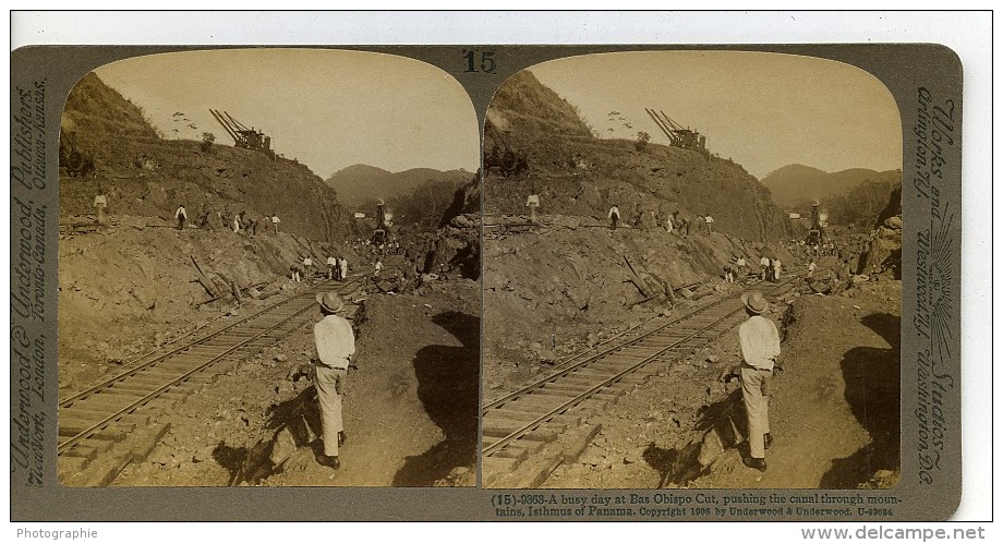 Construction Du Canal De Panama Coupe Bas Obispo Ancienne Stereo Underwood 1906 - Stereoscopic