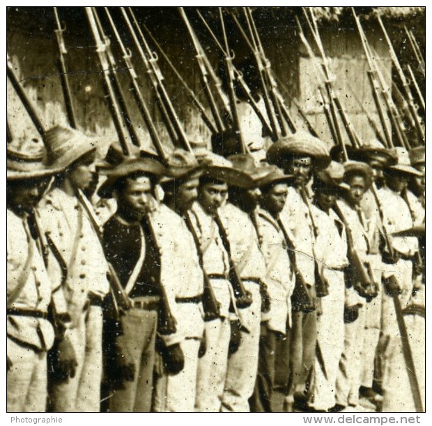 Panama Soldats Gardant Village Pres De La Colombie Ancienne Stereo Underwood 1907 - Stereoscopic