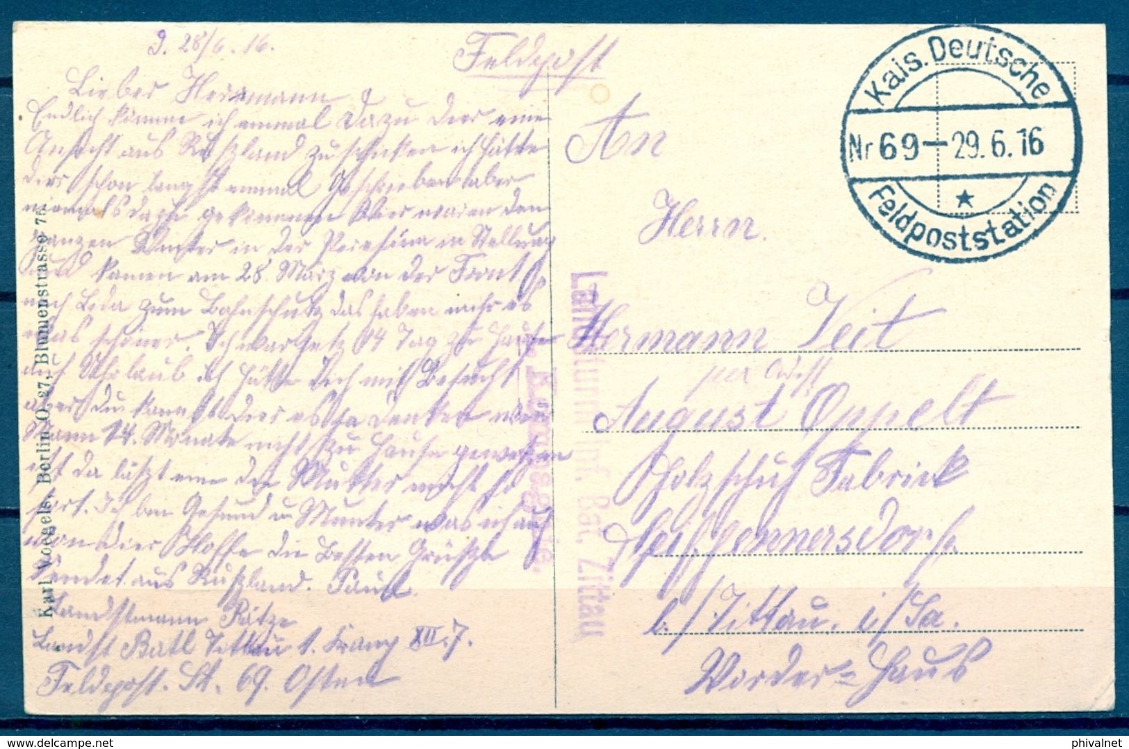 1916 , ALEMANIA , CORREO MILITAR , TARJETA POSTAL CIRCULADA , LANDSTURM INF. BAT. ZITTAU / 1. KOMPAGNIE , FELDPOSTC - Cartas & Documentos