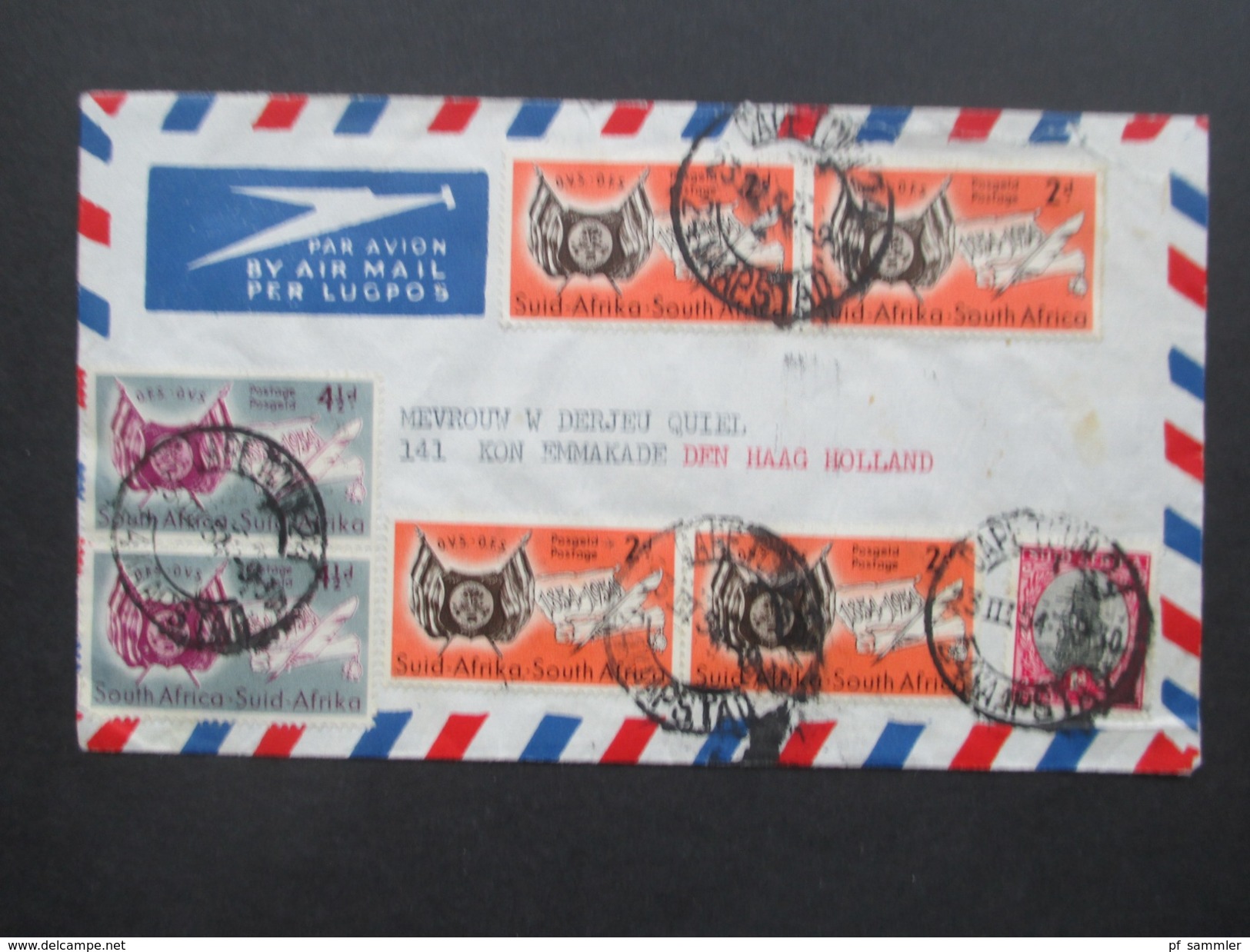 Südafrika Capetown 1954 Brief Mit Interessanter MiF Nach Den Haag Holland. Luftpost / Air Mail - Lettres & Documents