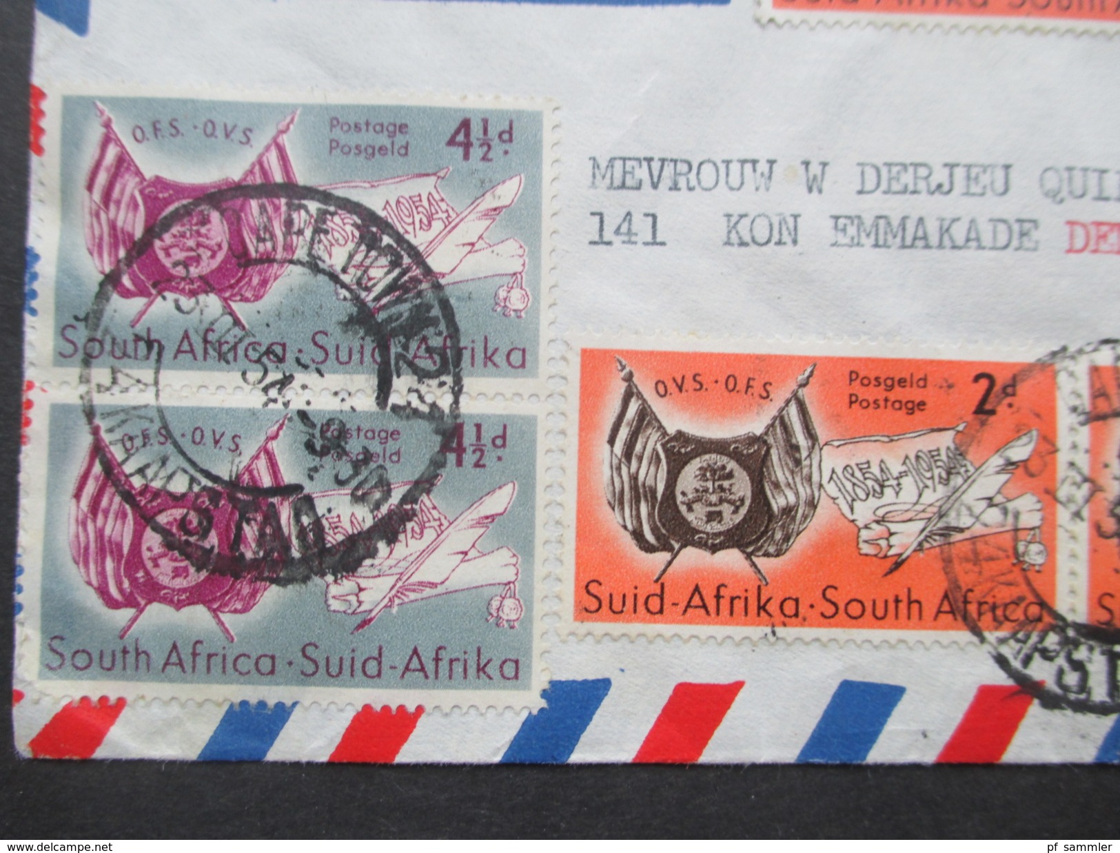 Südafrika Capetown 1954 Brief Mit Interessanter MiF Nach Den Haag Holland. Luftpost / Air Mail - Lettres & Documents