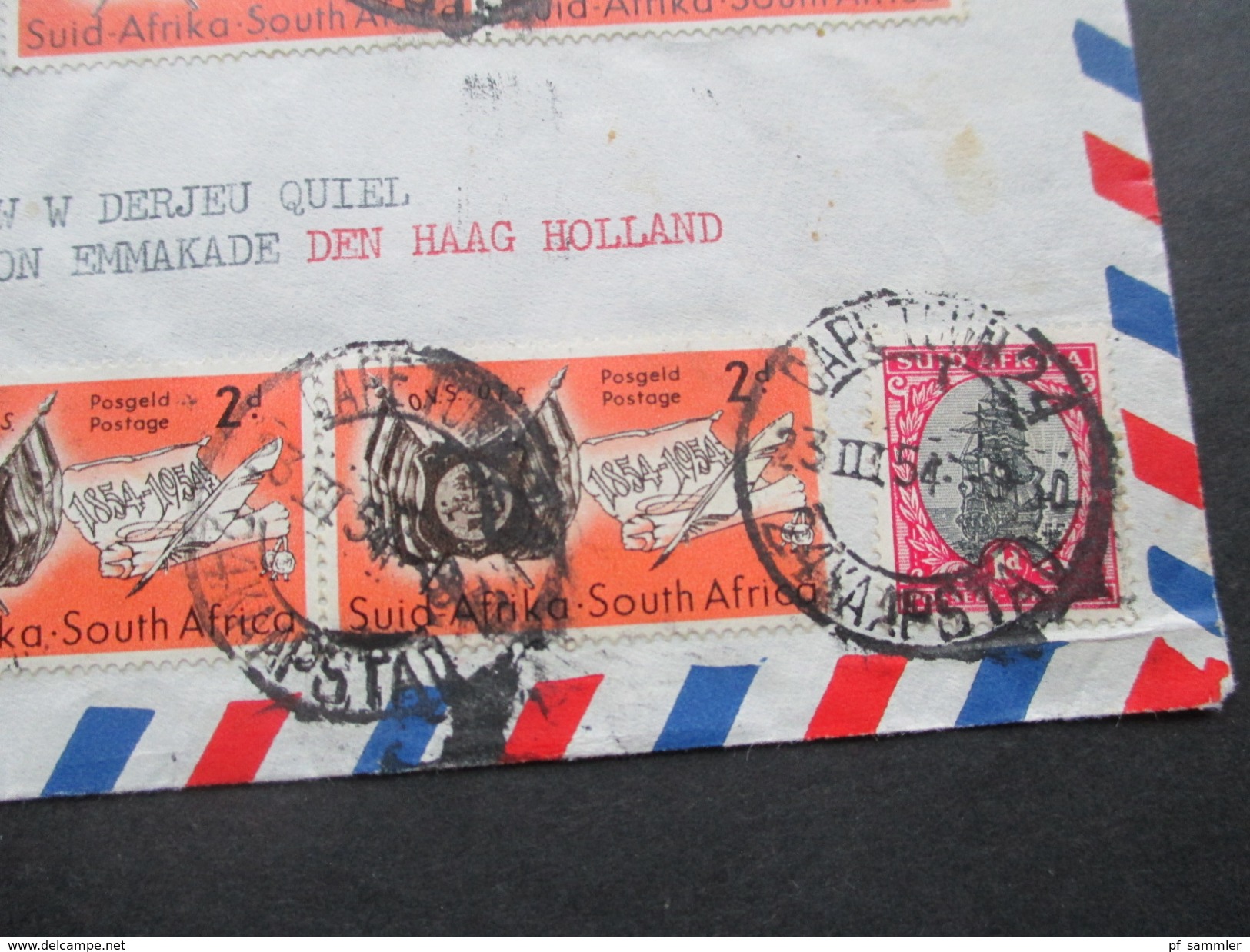 Südafrika Capetown 1954 Brief Mit Interessanter MiF Nach Den Haag Holland. Luftpost / Air Mail - Briefe U. Dokumente