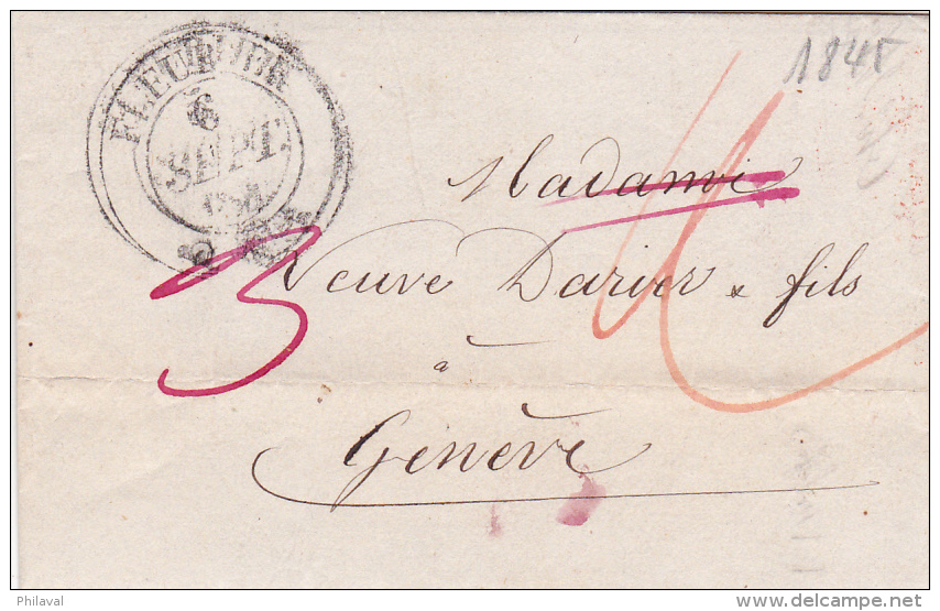 Préphilatélie : Petite Lettre Oblitérée FLEURIER Le 6 Septembre 1845 à Destination De Genève - ...-1845 Prephilately