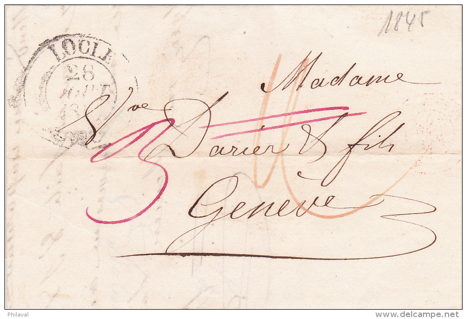 Préphilatélie : Petite Lettre Oblitérée LOCLE Le 28 Septembre 1845 à Destination De Genève - ...-1845 Precursores
