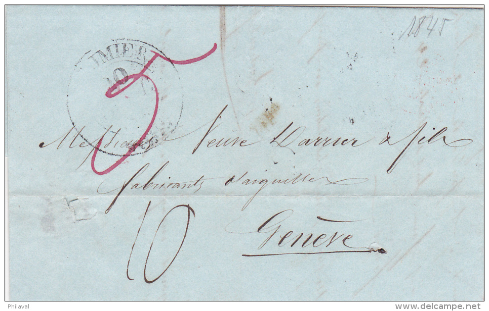 Préphilatélie : Petite Lettre Oblitérée ST.IMIER Le 20 Septembre 1845 à Destination De Genève - ...-1845 Prephilately