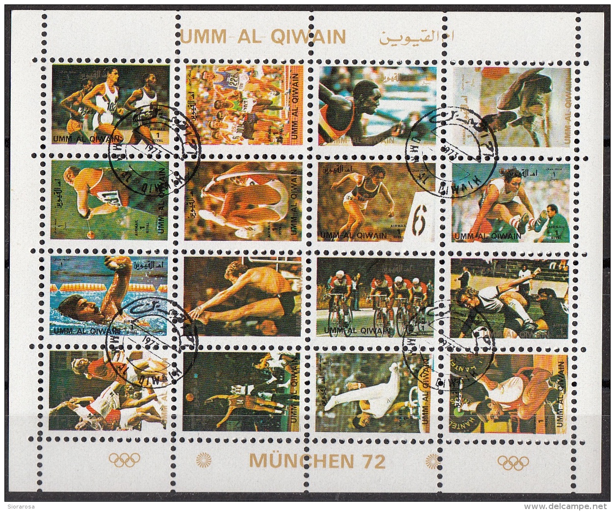 938 Umm Al Qiwain 1973 Olimpiadi Monaco '72 Munchen Ginnastica Salto Nuoto  CTO Small Size Miniature Sheet Perf. - Summer 1972: Munich