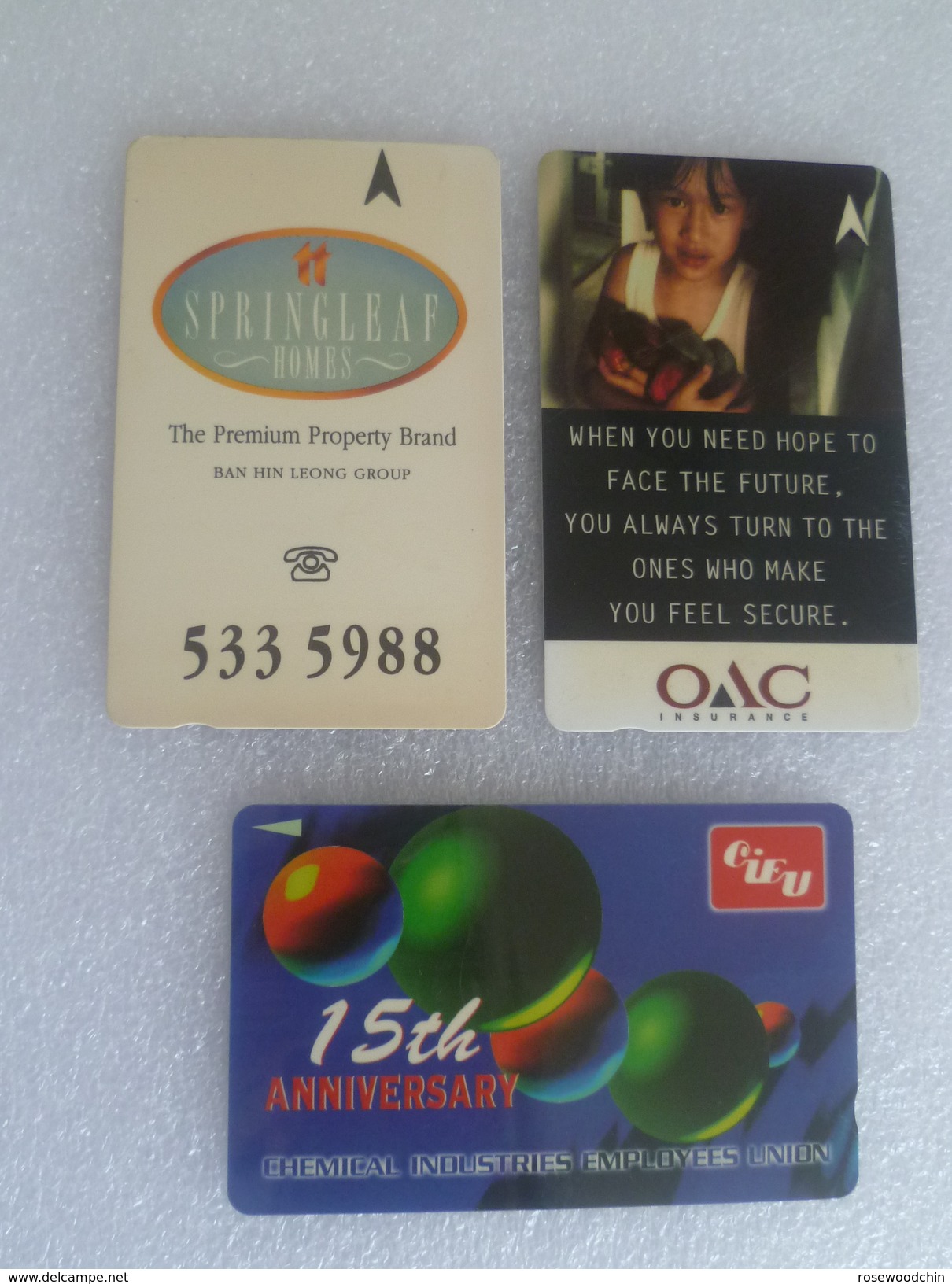 Singapore Phonecard -Set Of 3 Pcs. OAC Insurance CIEU 15 Th Anniversary Springleaf  (L81) - Non Classés