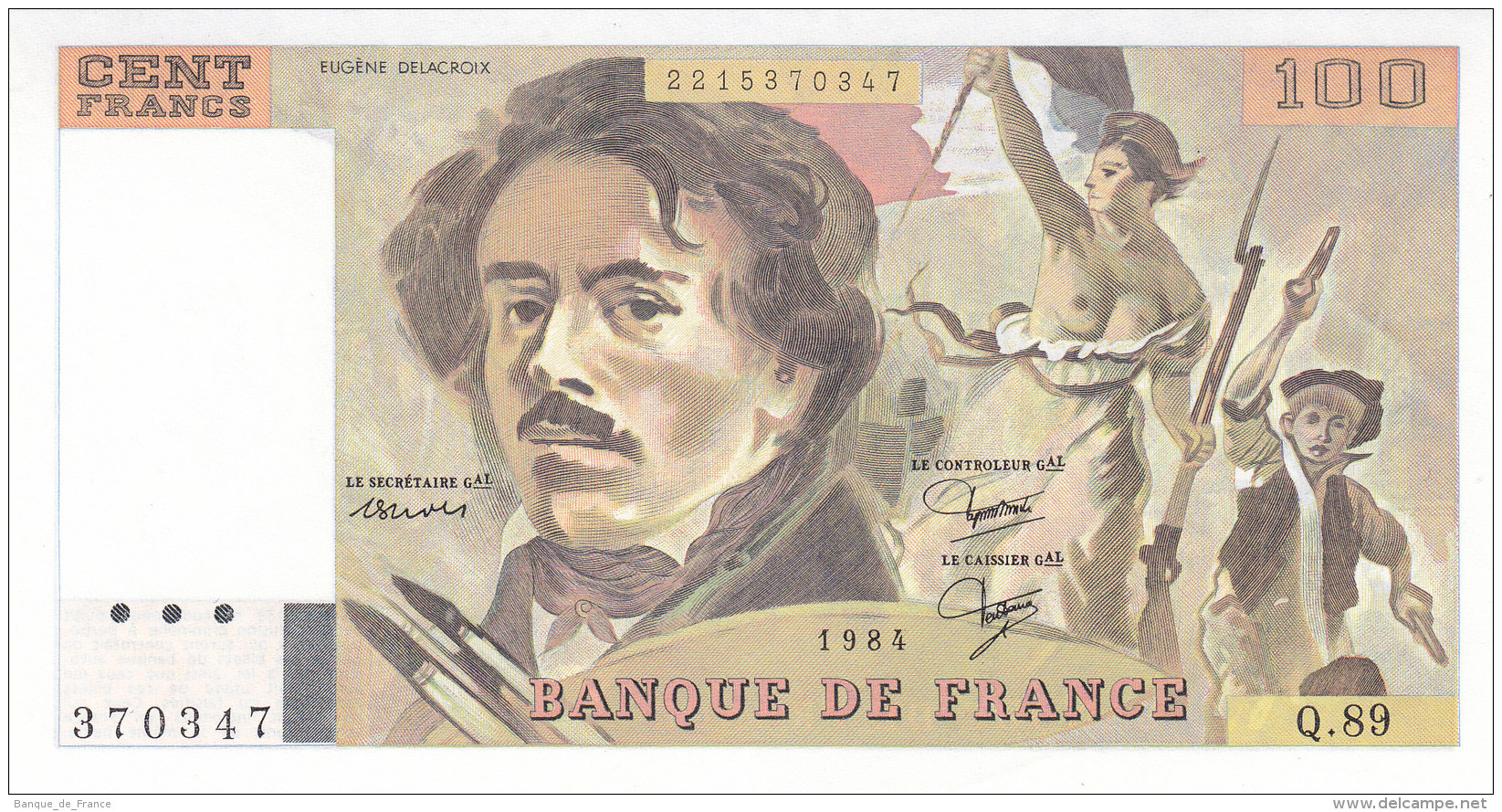 Billet 100 F Delacroix 1984 FAY 69.8b Alph. Q.89 NEUF - 100 F 1978-1995 ''Delacroix''