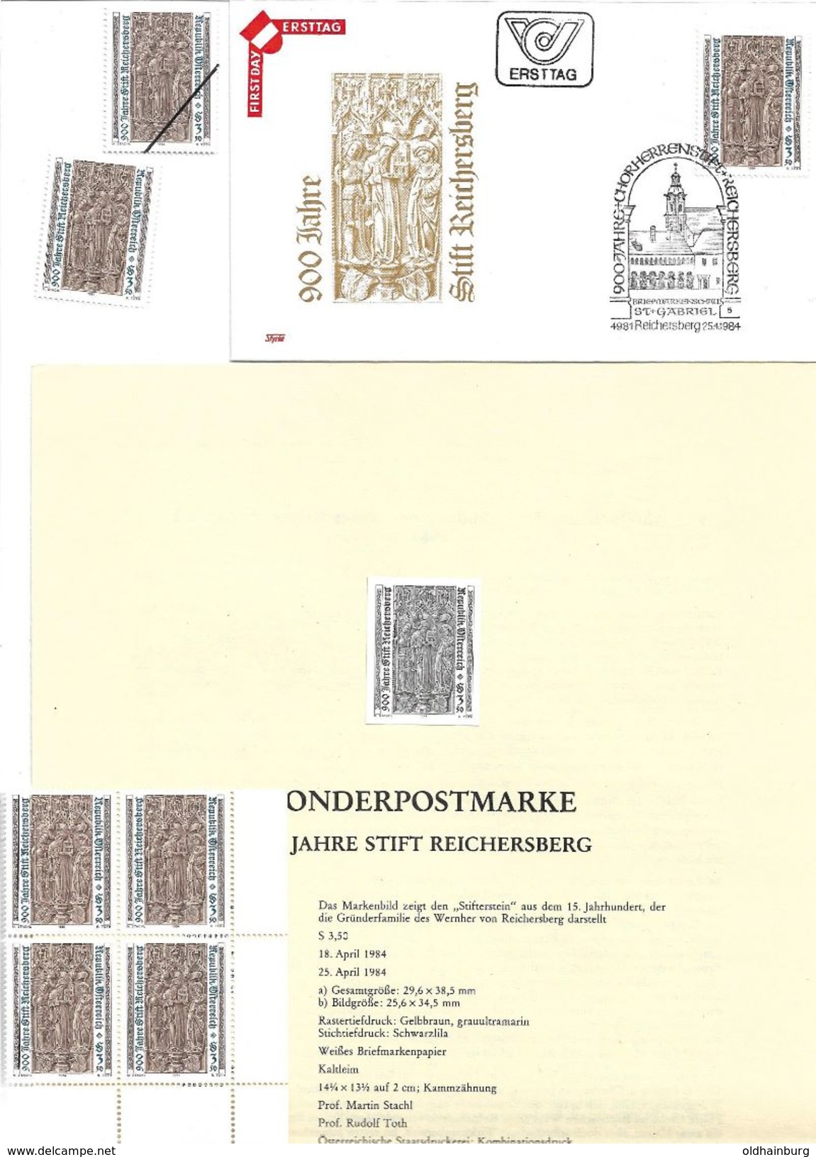 1506j: Heimatsammlung 4981 Stift Reichersberg: FDC, 5 ** Marken, Schwarzdruck, Mustermarke - Ried Im Innkreis