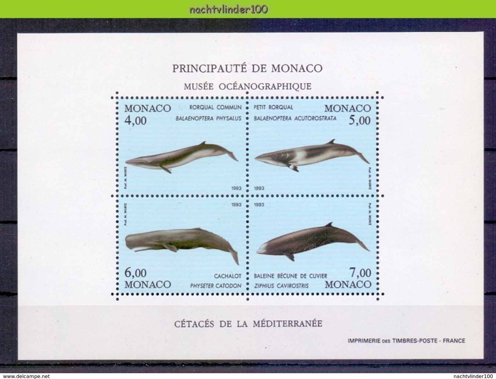 Nbu189 FAUNA ZEEZOOGDIEREN WALVIS WHALE SEA MAMMALS BALEINES MARINE LIFE MONACO 1993 PF/MNH - Wale