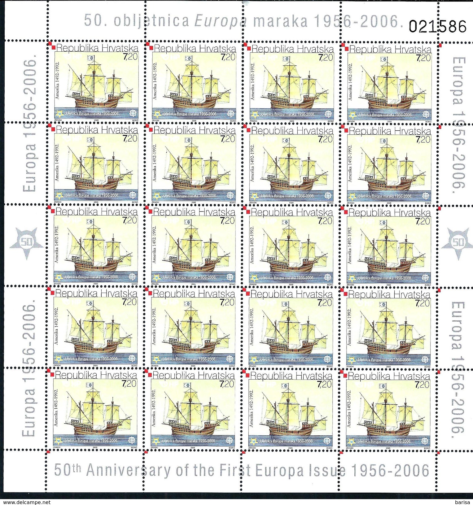 Croatia: 50th Anniversary Of The EUROPA Stamps; 20 Complete Sets In 2 Small Sheets ** MNH - Croazia