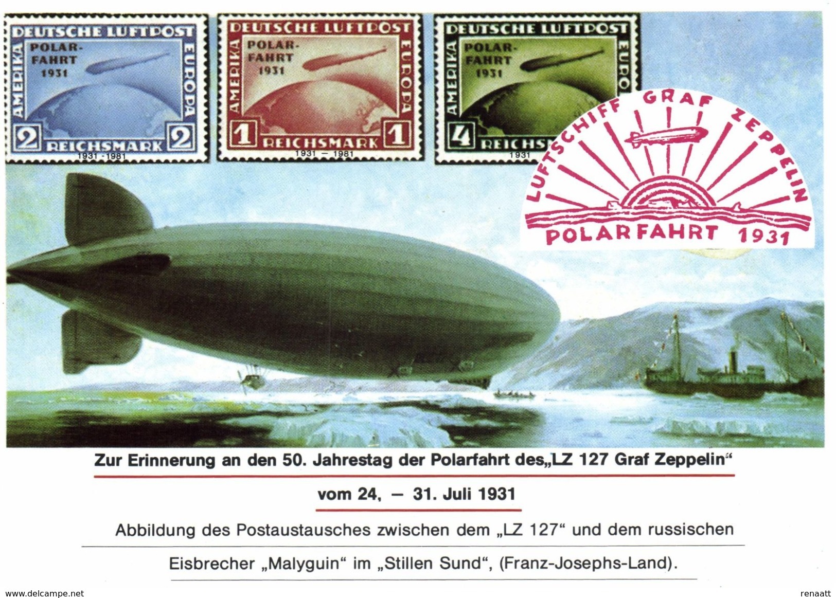 VIGNETTE Commemoration Block Deutsches Reich 1931 Mi 456-458 Polarfahrt Zeppelin LZ127 With Russian Ice-Breaker Malyguin - Brieven En Documenten