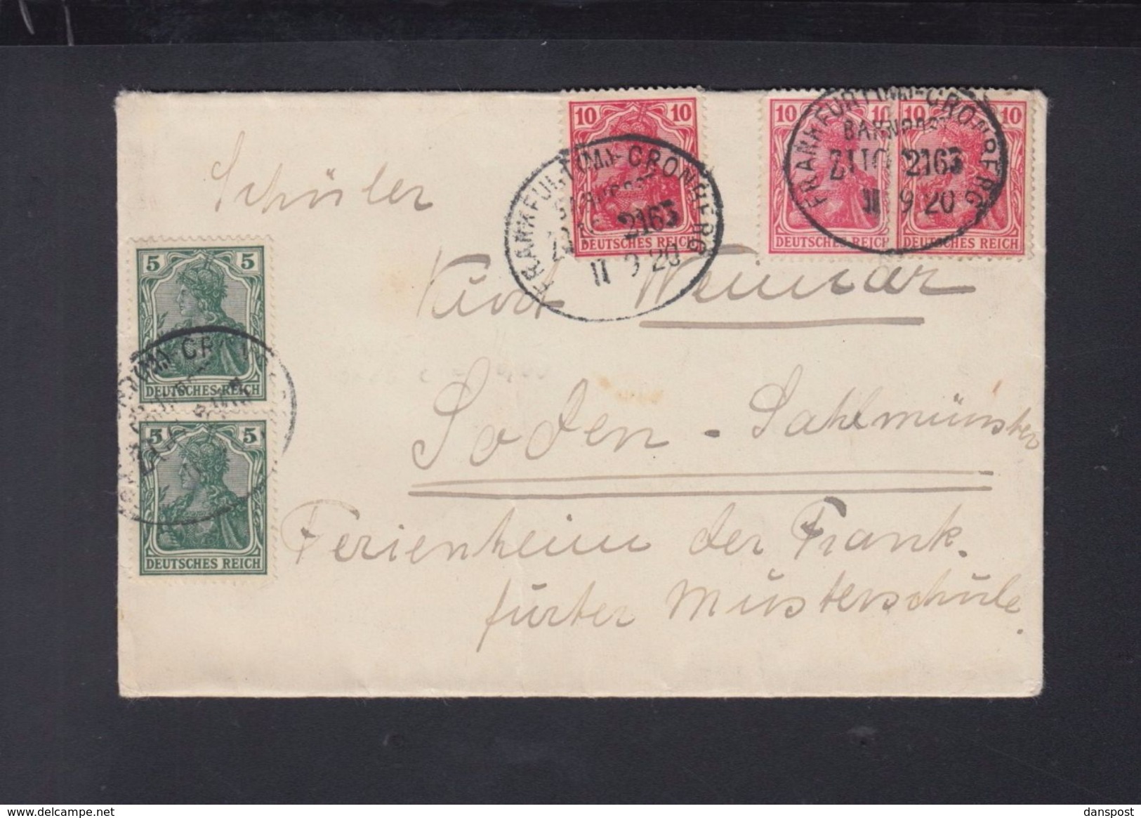Dt. Reich Brief 1920 Bahnpost Germania 10 Pf. In 2 Farbtönen - Briefe U. Dokumente