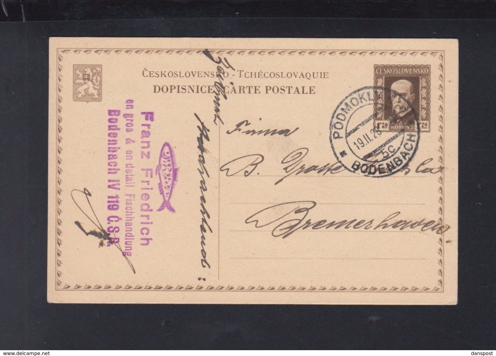 Czechoslovakia Stationery 1928Bodenbach To Bremerhafen - Covers & Documents