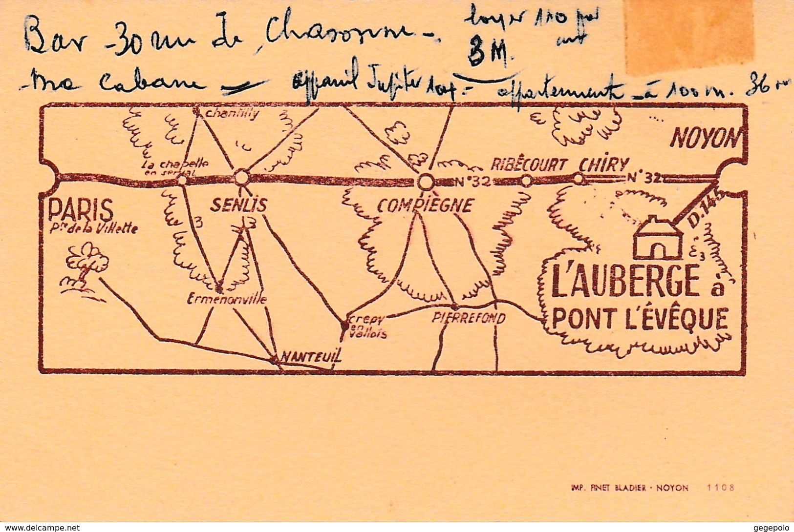 60 - PONT L'EVEQUE SUR OISE  - " A L'Auberge " - Chez Lucienne ( 12 Cm X 8 Cm  ) Rare - Cartoncini Da Visita