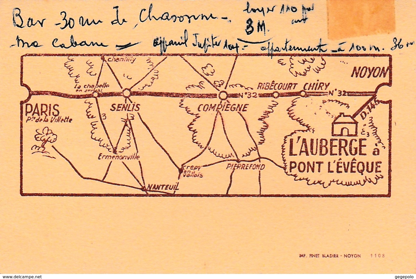 60 - PONT L'EVEQUE SUR OISE  - " A L'Auberge " - Chez Lucienne ( 12 Cm X 8 Cm  ) Rare - Visitekaartjes